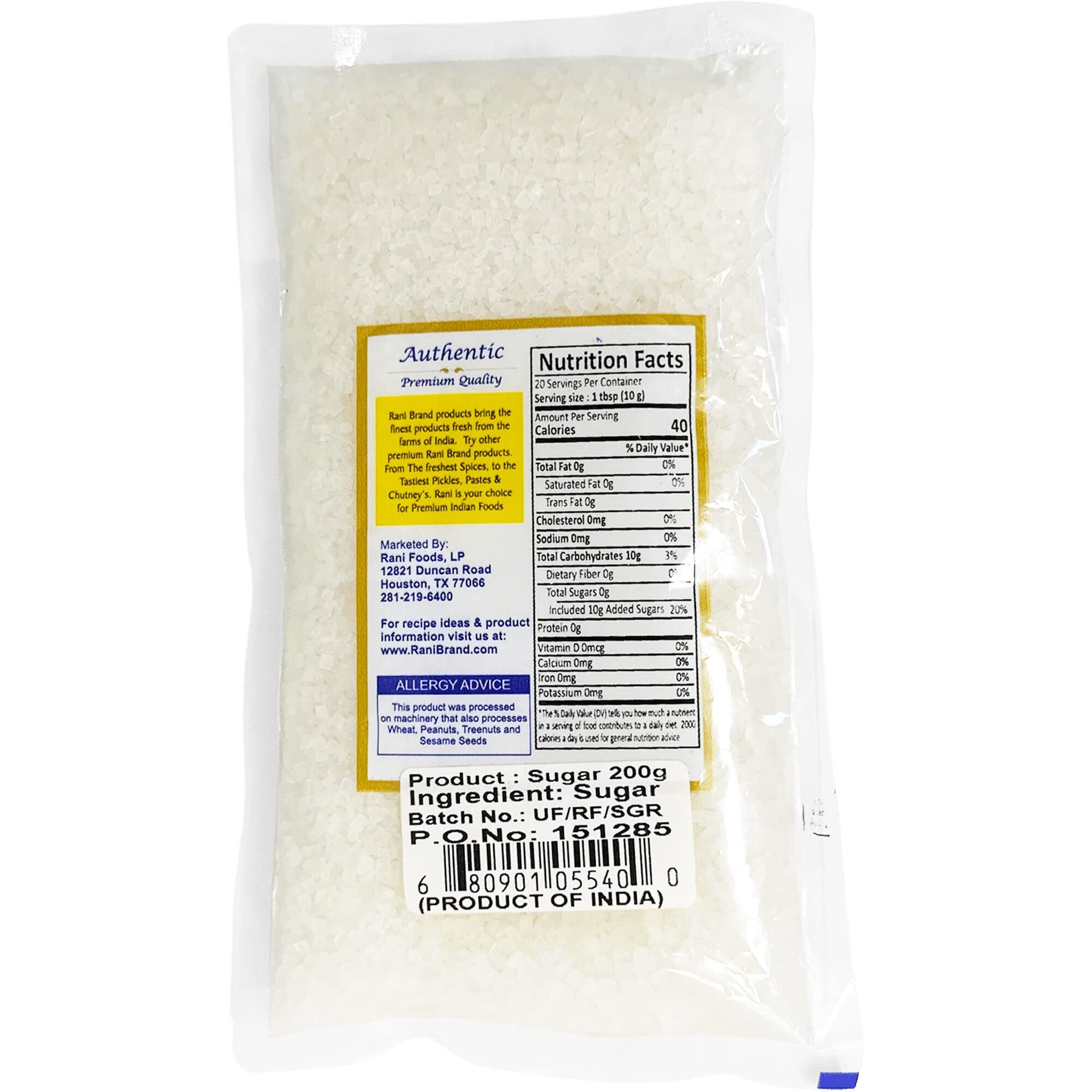 Rani Indian Sugar (Cheeni) 7oz (200g) ~ All Natural, Gluten Friendly, No Colors, Kosher, Vegan, Indian Origin