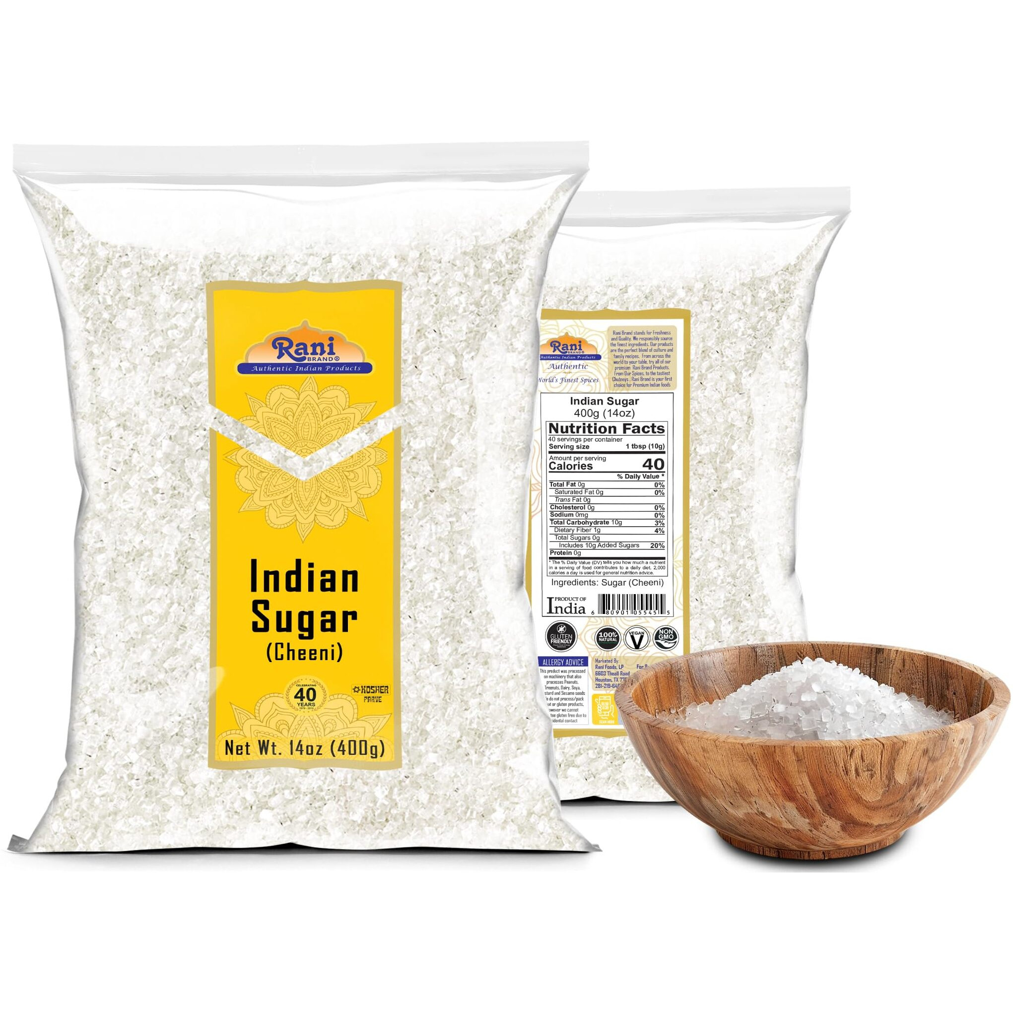 Rani Indian Sugar Khand (Khandsari) 14oz (400g) ~ All Natural, Gluten Friendly, No Colors, Vegan, Indian Origin
