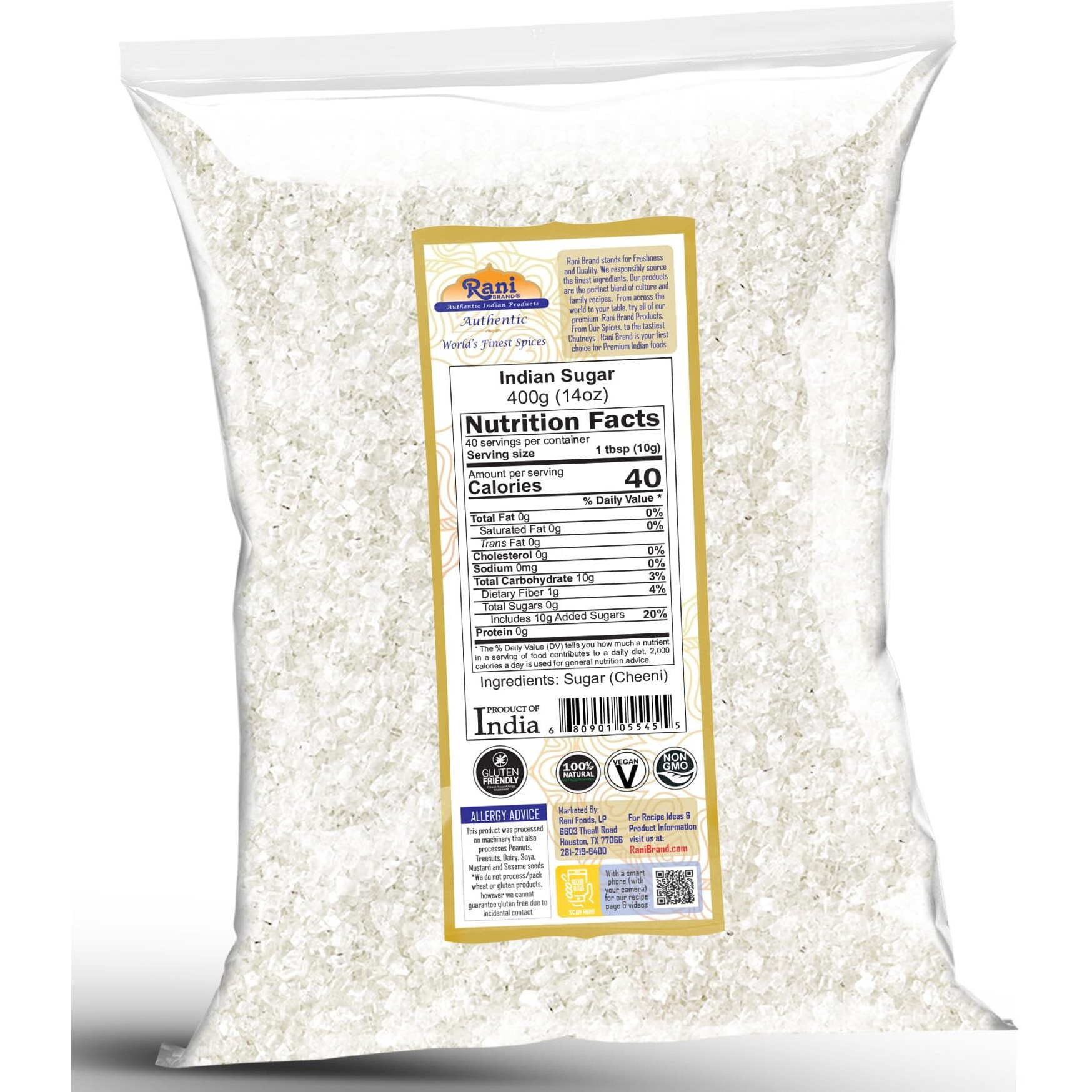 Rani Indian Sugar Khand (Khandsari) 14oz (400g) ~ All Natural, Gluten Friendly, No Colors, Vegan, Indian Origin