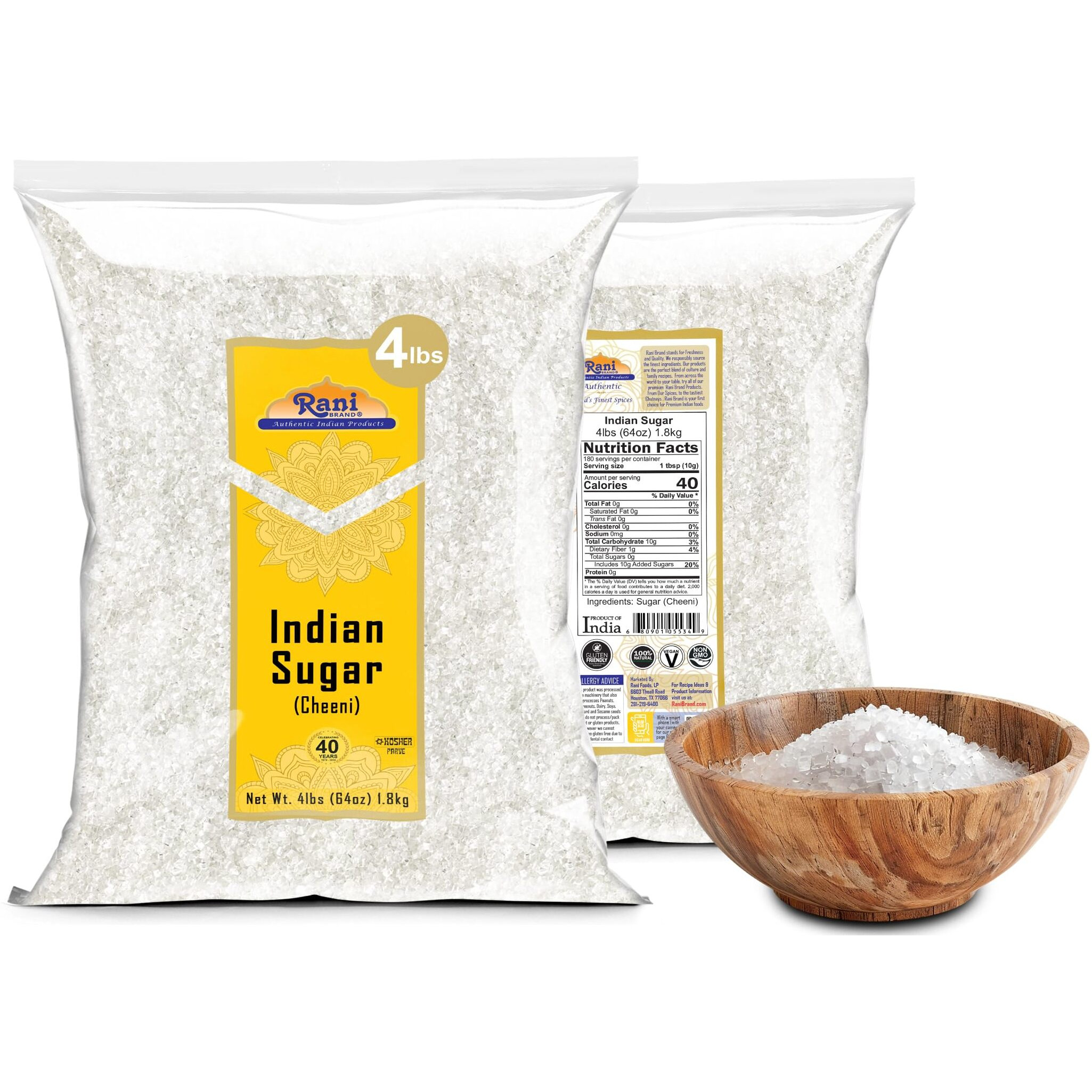 Rani Indian Sugar Khand (Khandsari) 64oz (4lbs) 1.81kg Bulk ~ All Natural, Gluten Friendly, Vegan, NON-GMO, Kosher, Indian Origin
