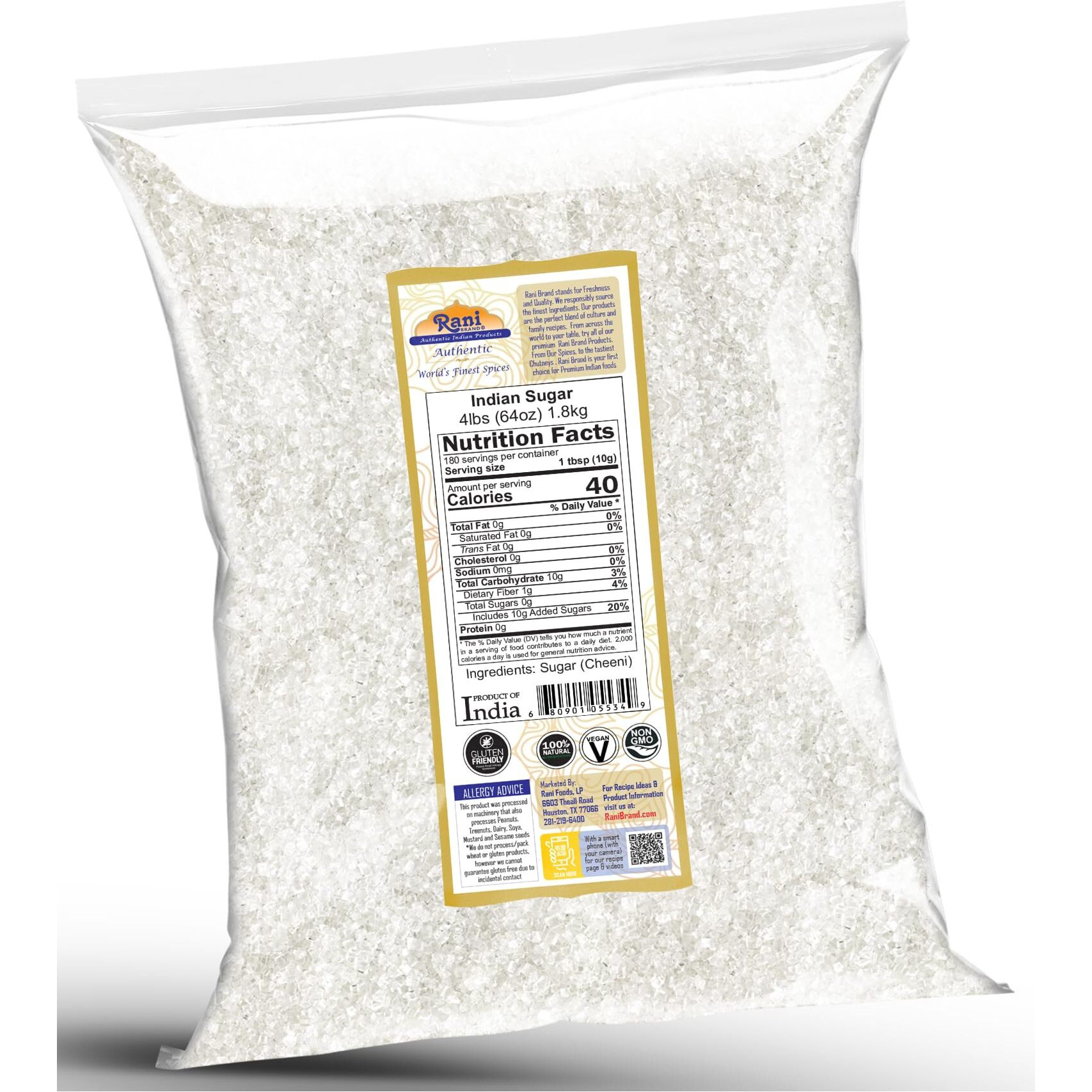 Rani Indian Sugar Khand (Khandsari) 64oz (4lbs) 1.81kg Bulk ~ All Natural, Gluten Friendly, Vegan, NON-GMO, Kosher, Indian Origin