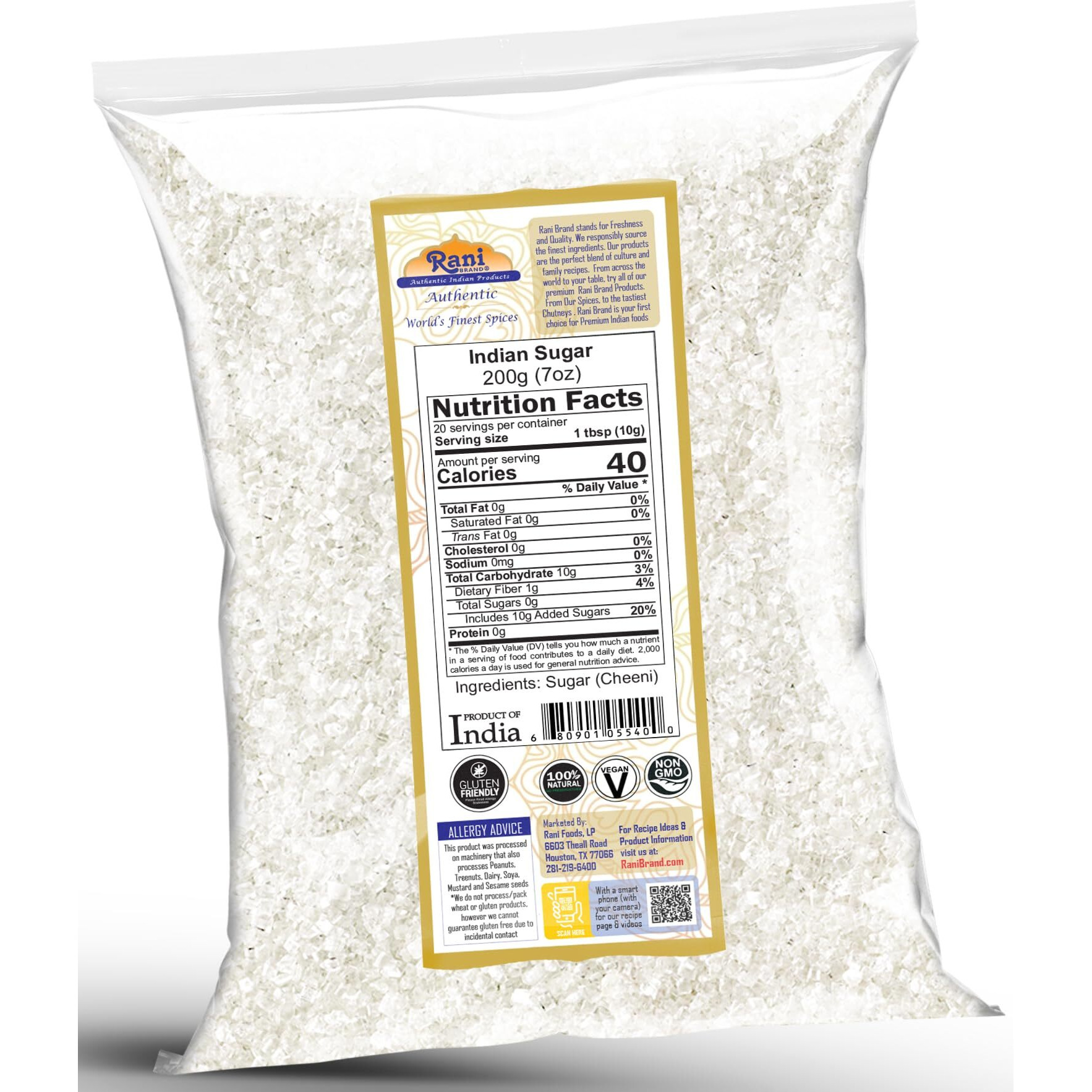 Rani Indian Sugar Khand (Khandsari) 7oz (200g) ~ All Natural, Gluten Friendly, Vegan, NON-GMO, Kosher, Indian Origin