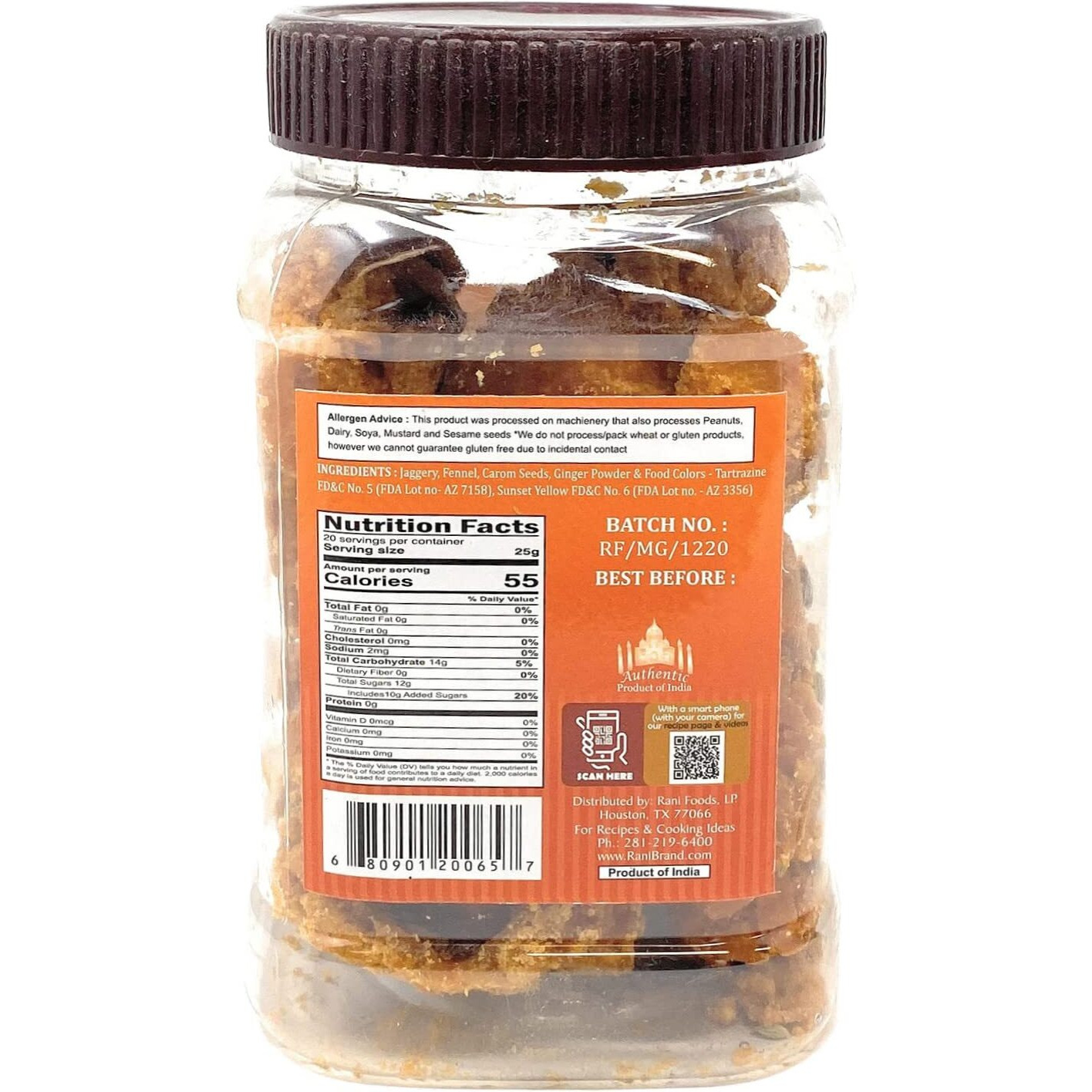 Rani Masala Gur (Jaggery) Indian Unrefined Raw Cane Sugar 17.5oz (1.1lbs) 500g PET Jar ~ Gluten Friendly, Vegan, NON-GMO, No Salt or fillers, Indian Product