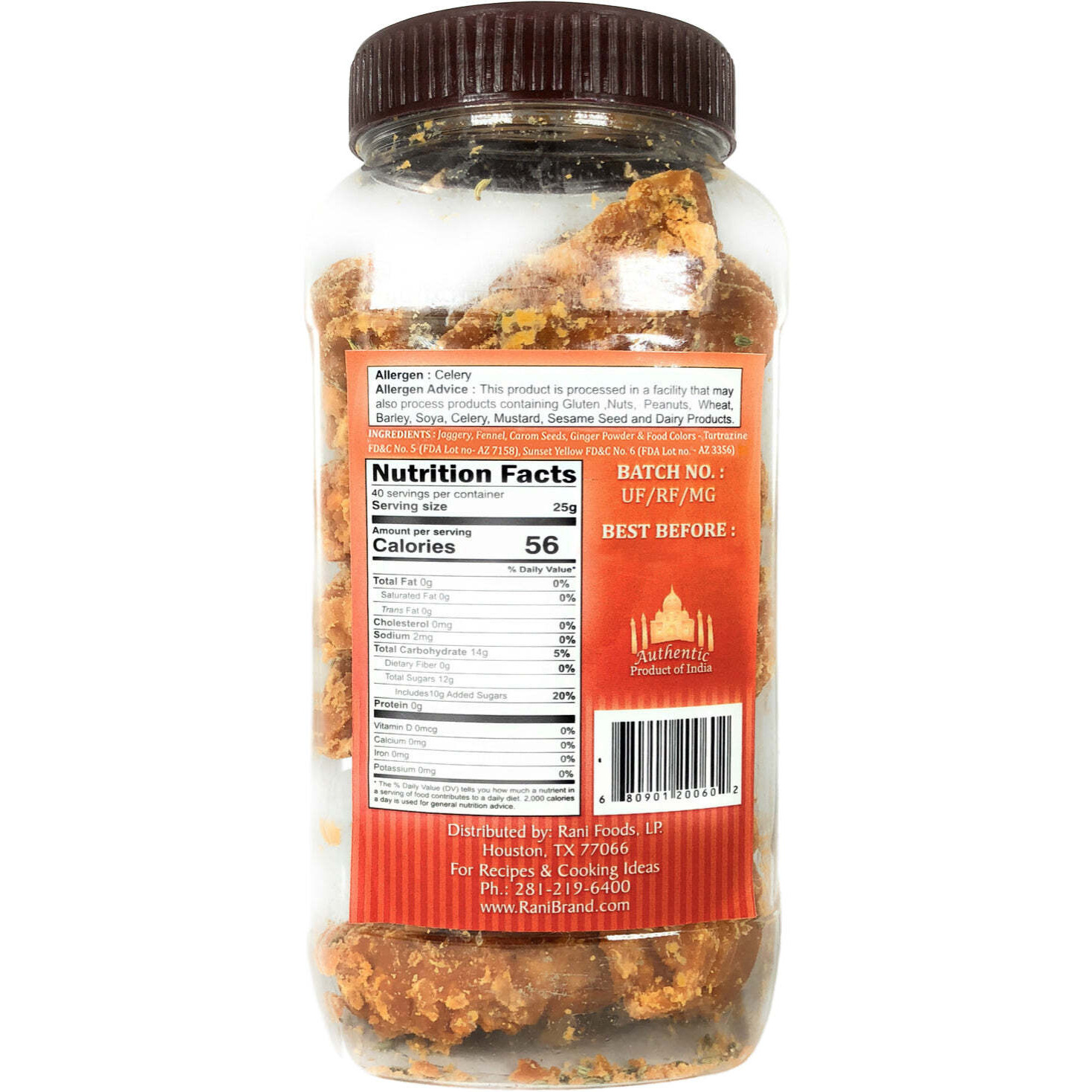 Rani Masala Gur (Jaggery) Indian Unrefined Raw Cane Sugar 35oz (2.2lbs) 1kg PET Jar ~ Gluten Friendly, Vegan, NON-GMO, No Salt or fillers, Indian Product