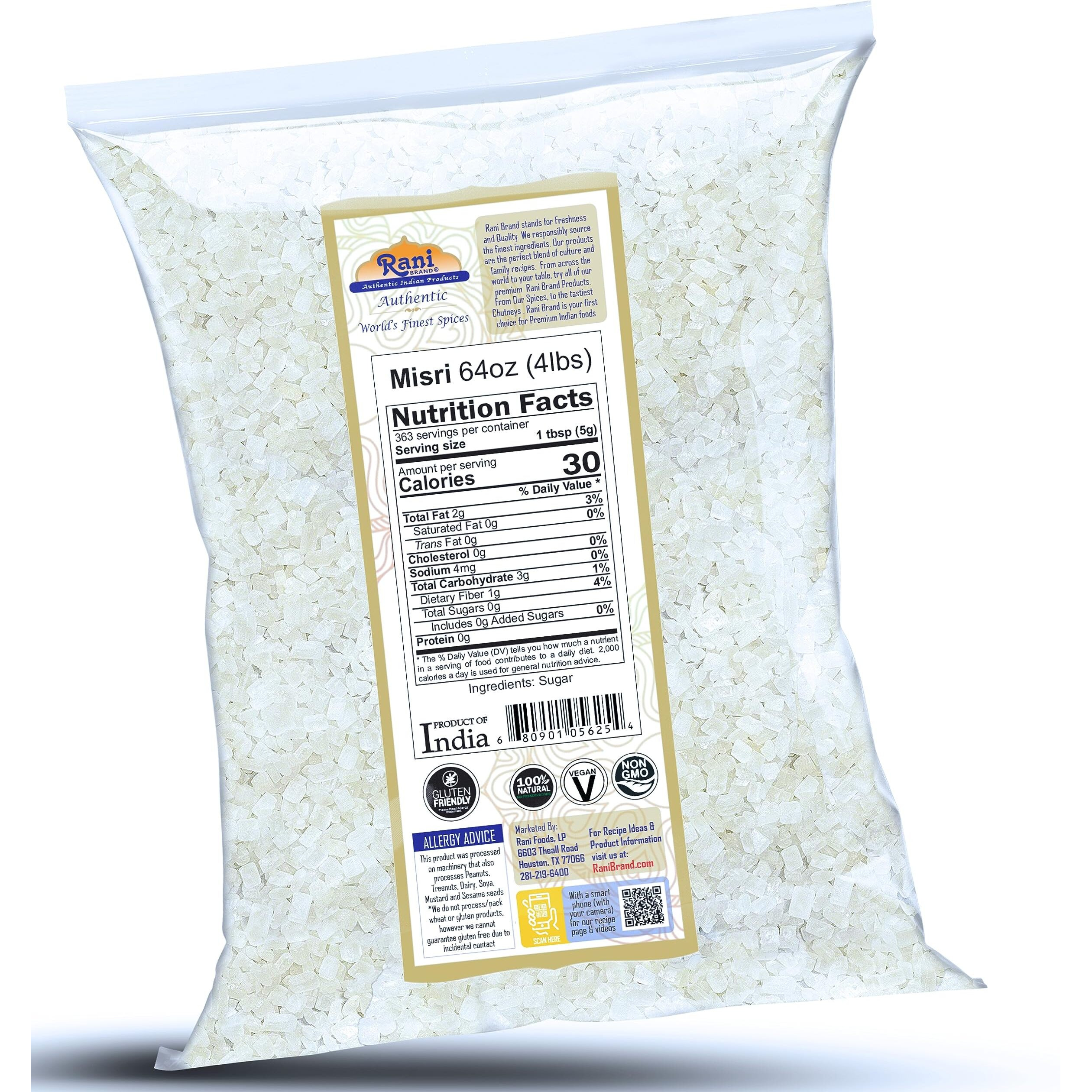 Rani Misri (India Sugar Crystals) 64oz (4lbs) 1.81kg ~ All Natural, Gluten Friendly, No Colors, Vegan, Kosher, Indian Origin