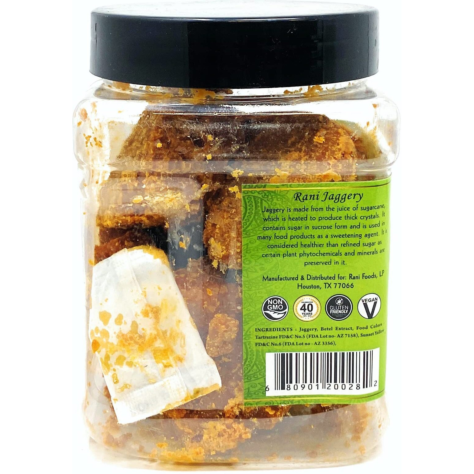 Rani Pan Jaggery (Gur) Indian Unrefined Raw Cane Sugar 17.5oz (1.1lbs) 500g PET Jar ~ Gluten Friendly, Vegan, NON-GMO, No Salt or fillers, Indian Product