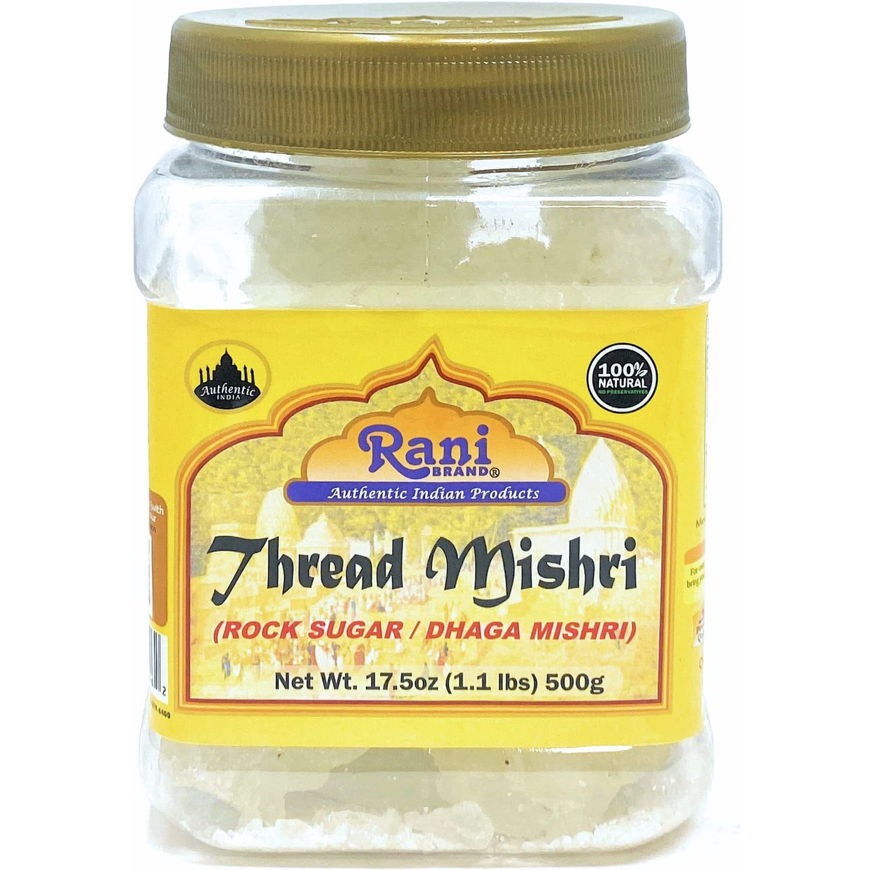 Rani Thread Misri (Rock Sugar/Dhaga Mishri) 17.5oz (1.1lbs) 500g PET Jar ~ All Natural, Gluten Friendly, No Colors, Vegan, Kosher, Indian Origin (Size 17.5oz (1.1lbs) 500g)