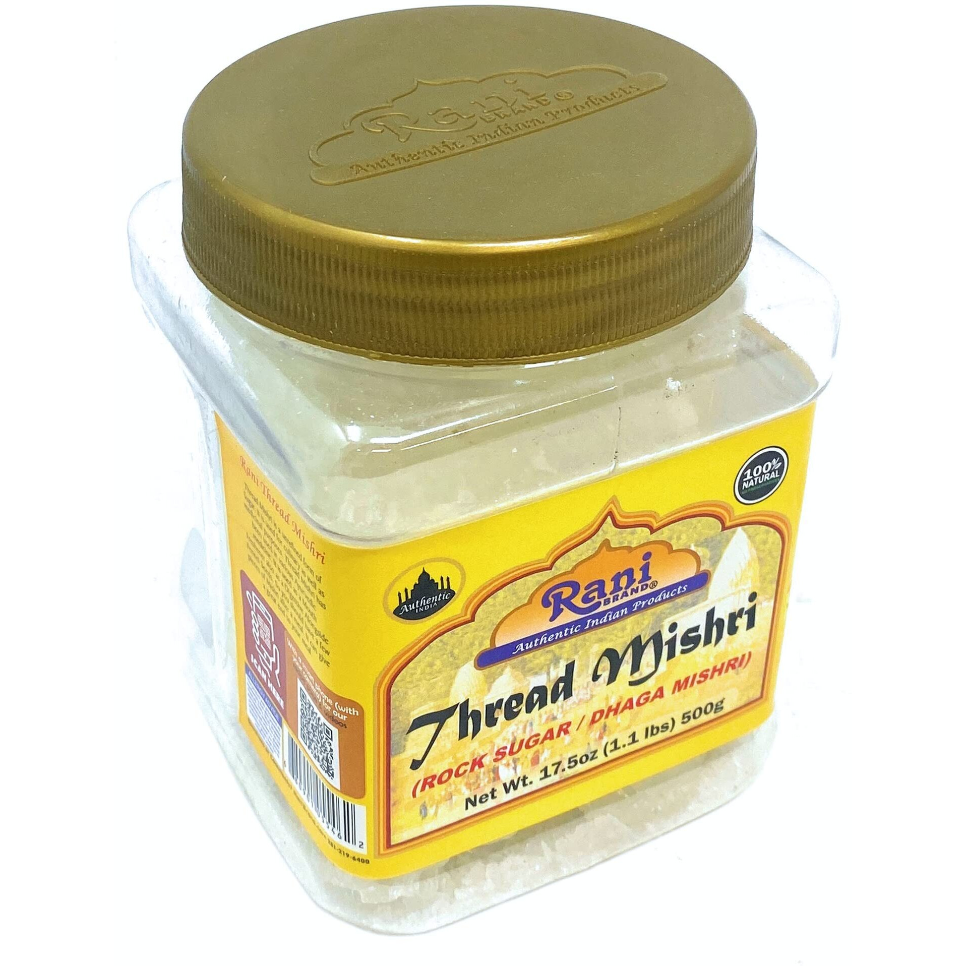 Rani Thread Misri (Rock Sugar/Dhaga Mishri) 17.5oz (1.1lbs) 500g PET Jar ~ All Natural, Gluten Friendly, No Colors, Vegan, Kosher, Indian Origin (Size 17.5oz (1.1lbs) 500g)