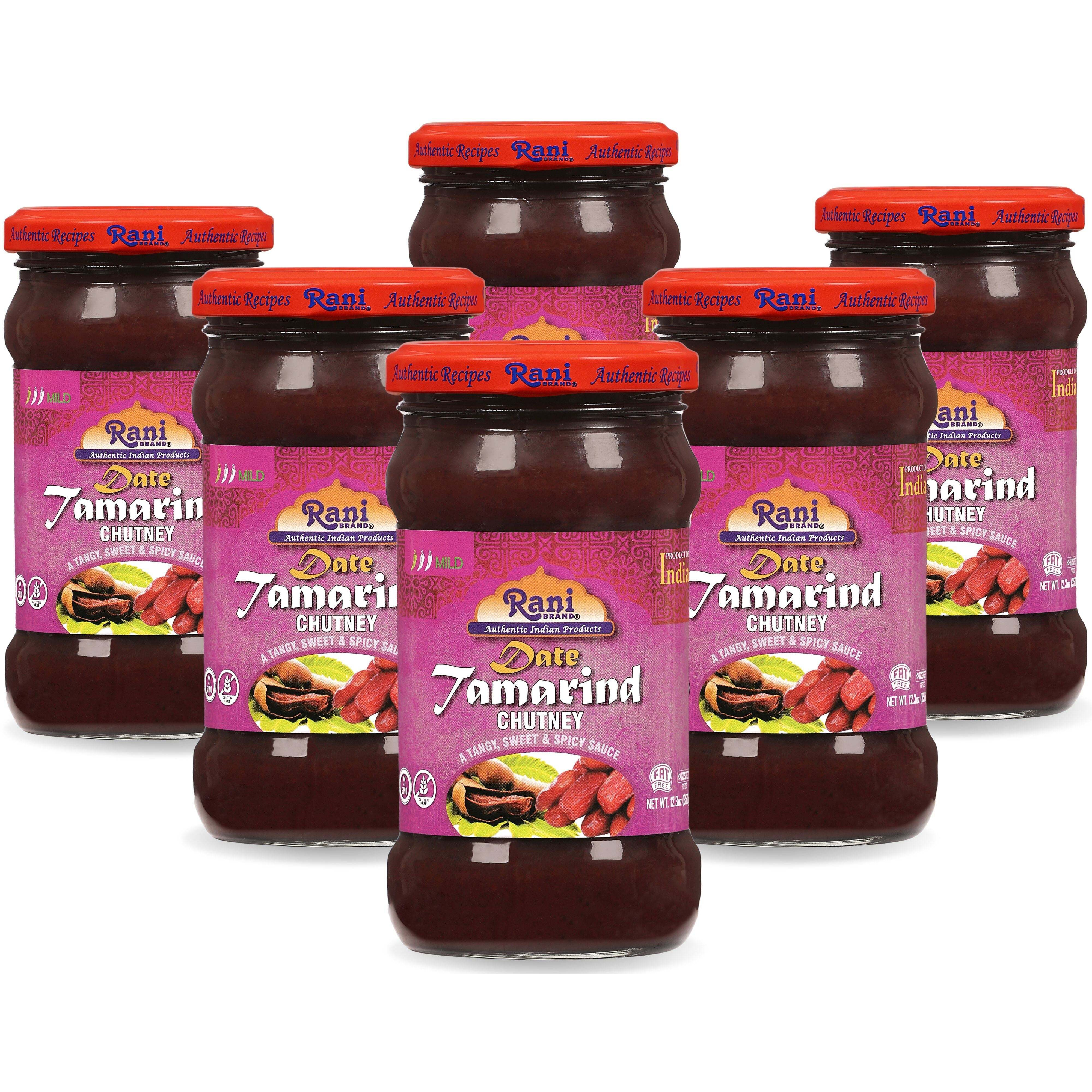 Rani Dates & Tamarind (Imli) Chutney 11.5oz (325g) Glass Jar, Ready to eat, Vegan, Pack of 5+1 FREE ~ Gluten Free, NON-GMO, No Colors, Indian Origin