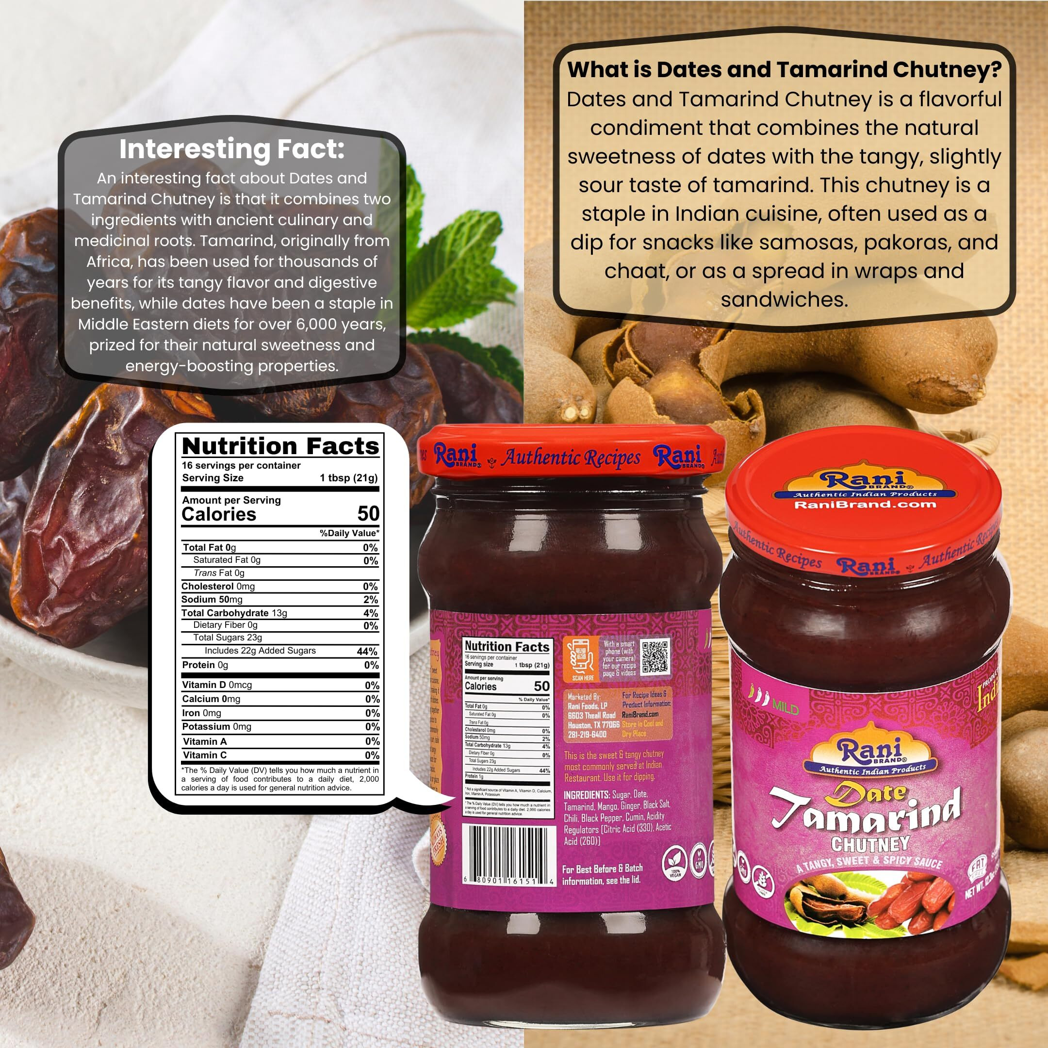Rani Dates & Tamarind (Imli) Chutney 11.5oz (325g) Glass Jar, Ready to eat, Vegan, Pack of 5+1 FREE ~ Gluten Free, NON-GMO, No Colors, Indian Origin