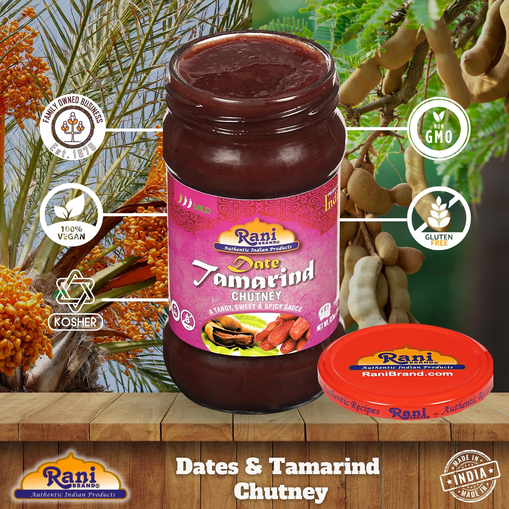 Rani Dates & Tamarind (Imli) Chutney 11.5oz (325g) Glass Jar, Ready to eat, Vegan, Pack of 5+1 FREE ~ Gluten Free, NON-GMO, No Colors, Indian Origin