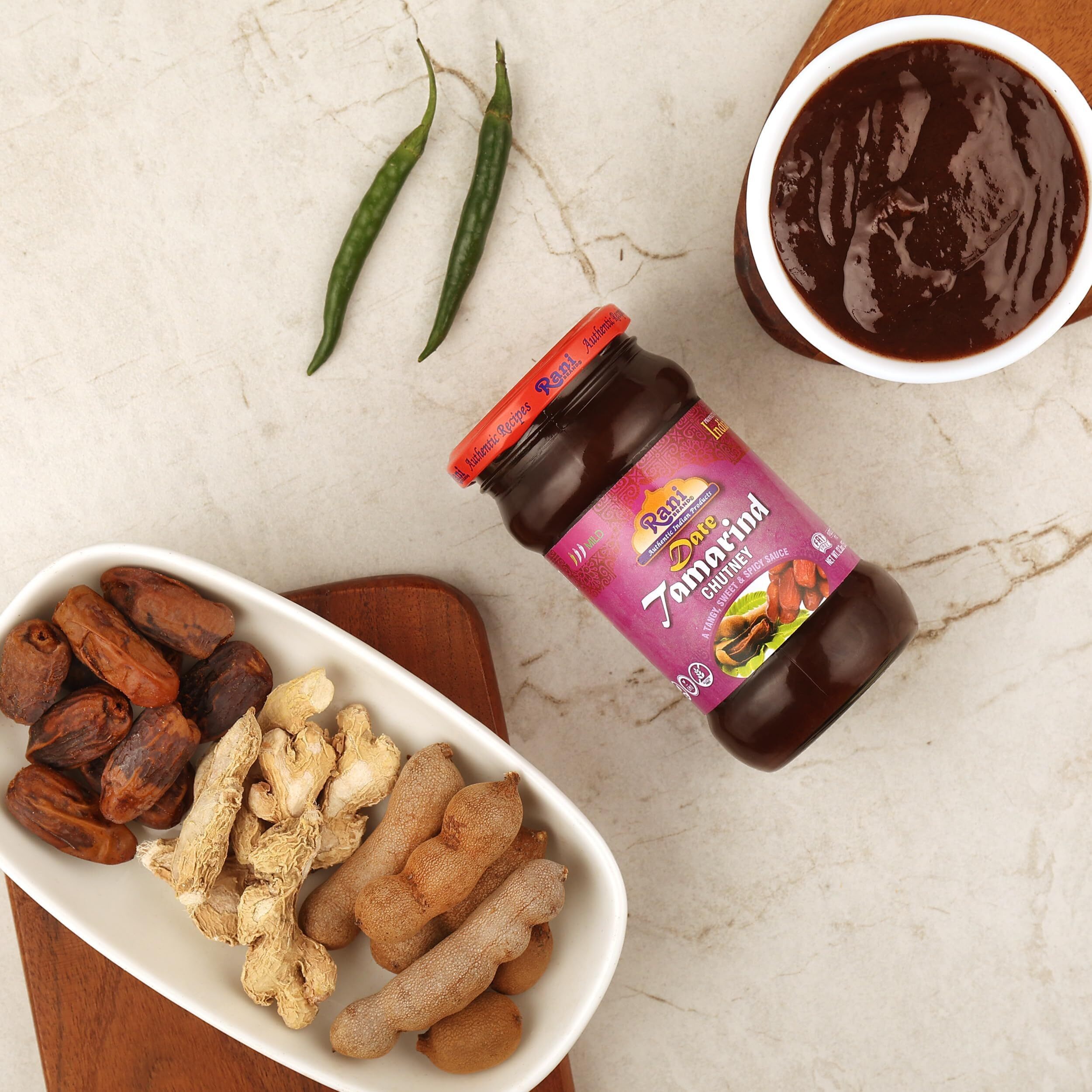 Rani Dates & Tamarind (Imli) Chutney 11.5oz (325g) Glass Jar, Ready to eat, Vegan, Pack of 5+1 FREE ~ Gluten Free, NON-GMO, No Colors, Indian Origin