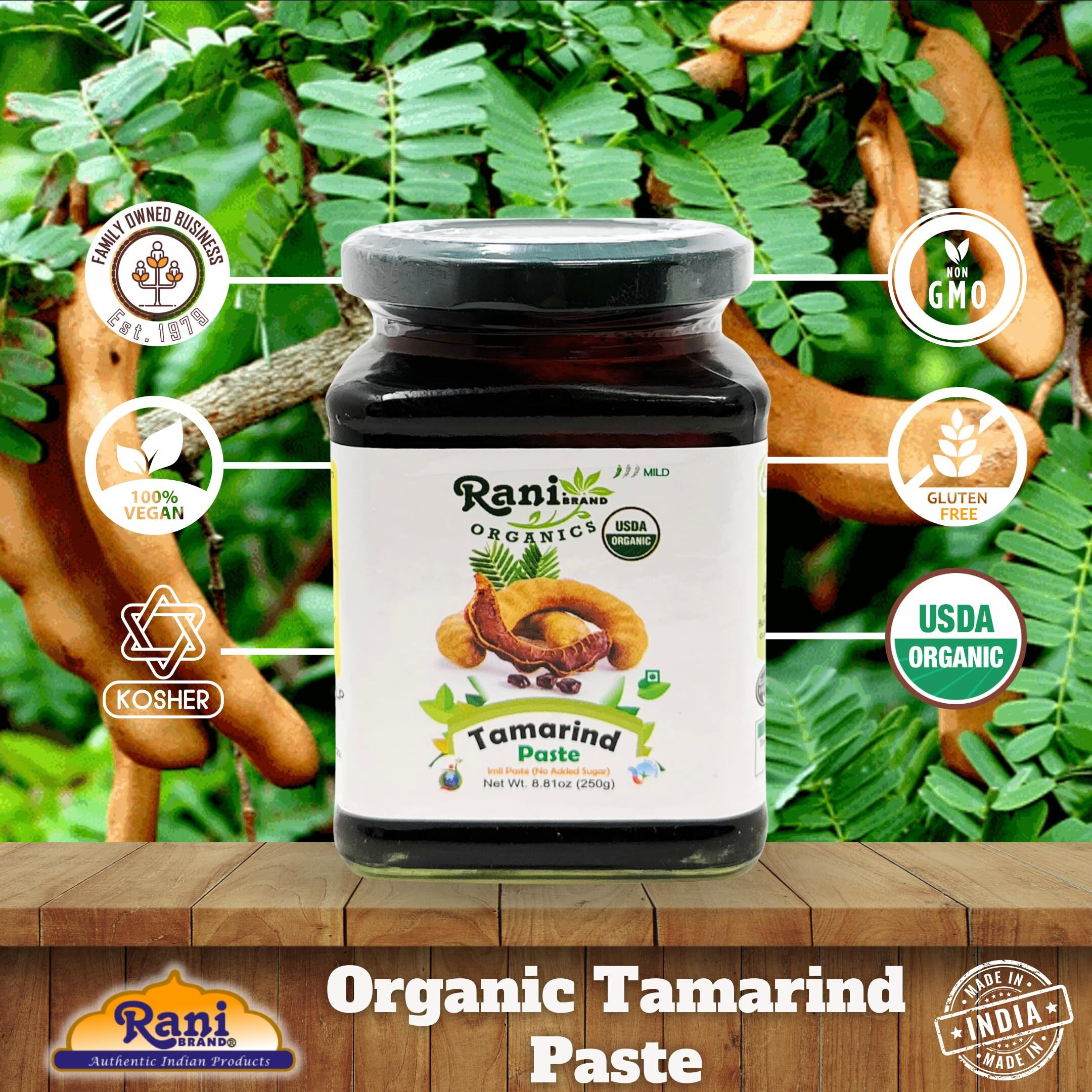 Rani Organic Tamarind Paste (Imli Paste) 8.8oz (250g) Glass Jar, No Sugar Added ~ All Natural, Vegan, Gluten Free, No Colors, NON-GMO, Indian Origin, USDA Certified Organic