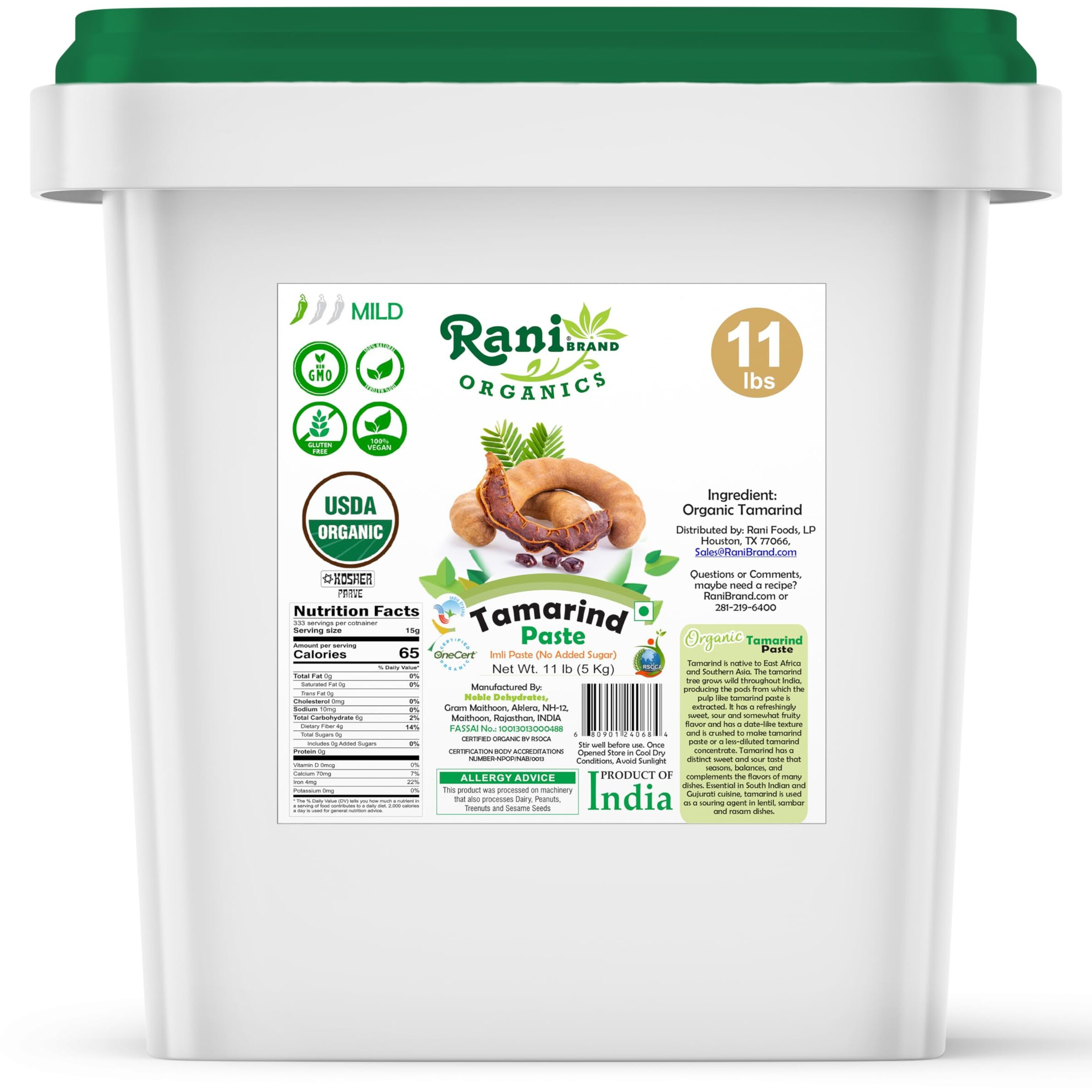 Rani Organic Tamarind Paste (Imli Paste)176oz (11lbs) 5kg Bulk, No Sugar Added ~ All Natural, Vegan, Gluten Free, No Colors, NON-GMO, Kosher, Indian Origin, USDA Certified Organic