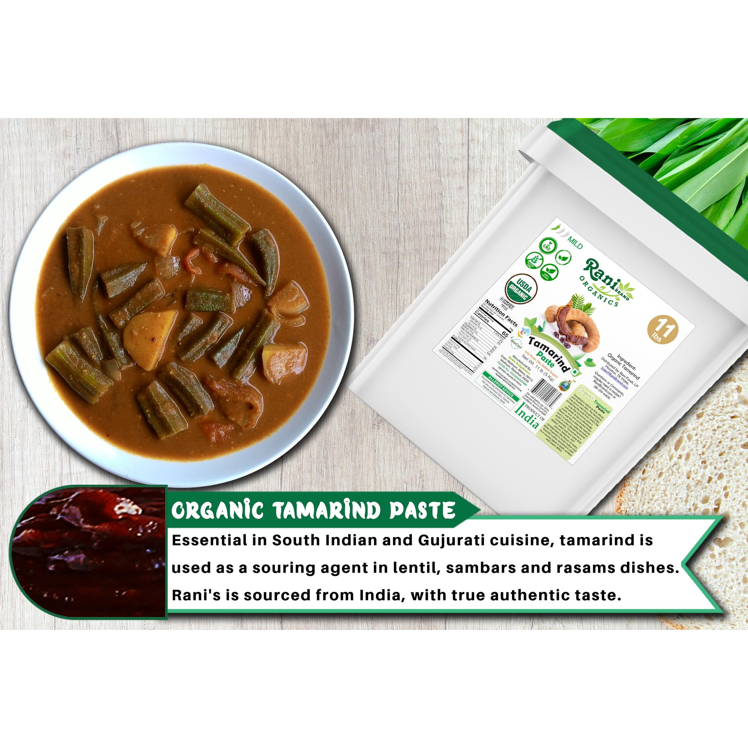 Rani Organic Tamarind Paste (Imli Paste)176oz (11lbs) 5kg Bulk, No Sugar Added ~ All Natural, Vegan, Gluten Free, No Colors, NON-GMO, Kosher, Indian Origin, USDA Certified Organic