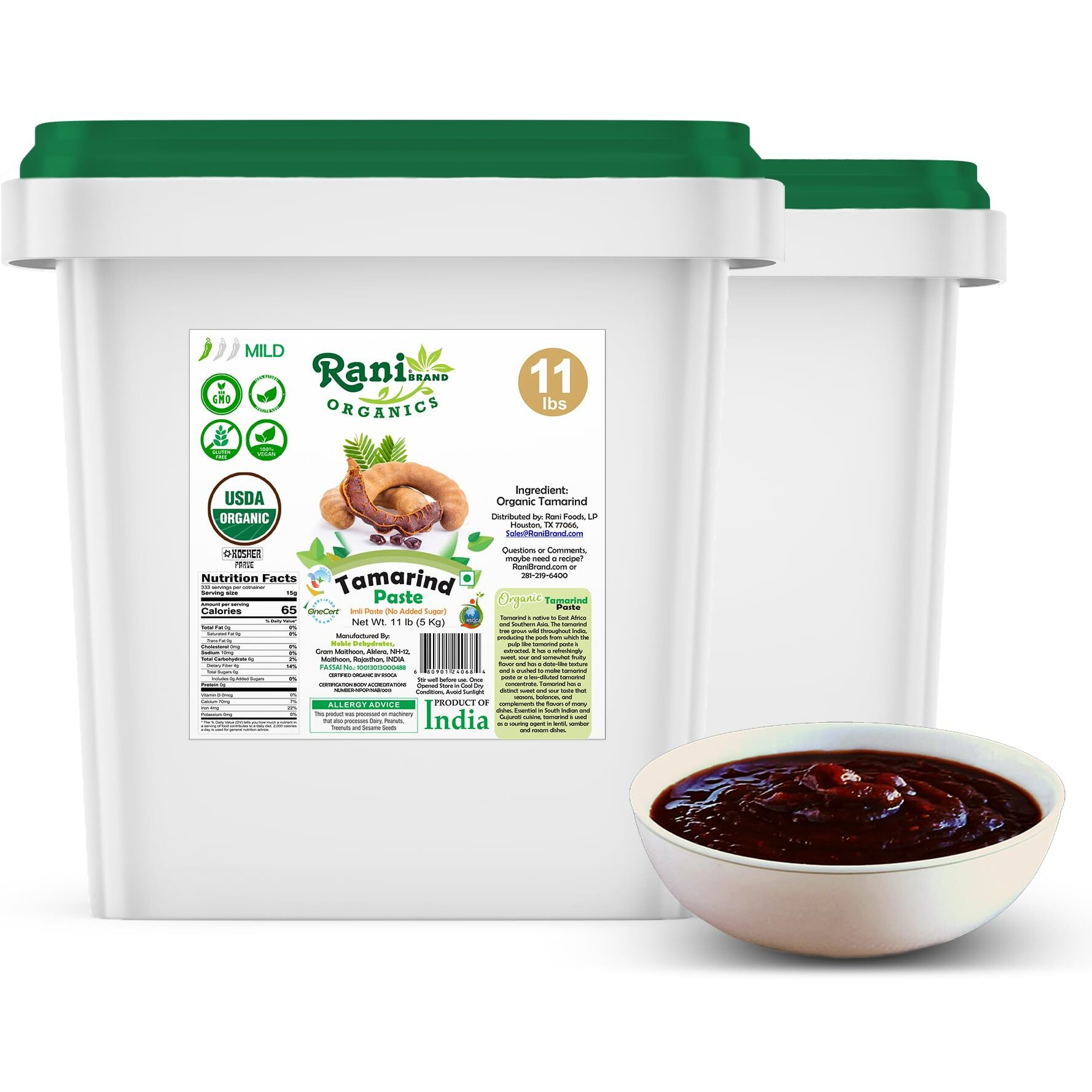 Rani Organic Tamarind Paste (Imli Paste)176oz (11lbs) 5kg Bulk, No Sugar Added ~ All Natural, Vegan, Gluten Free, No Colors, NON-GMO, Kosher, Indian Origin, USDA Certified Organic