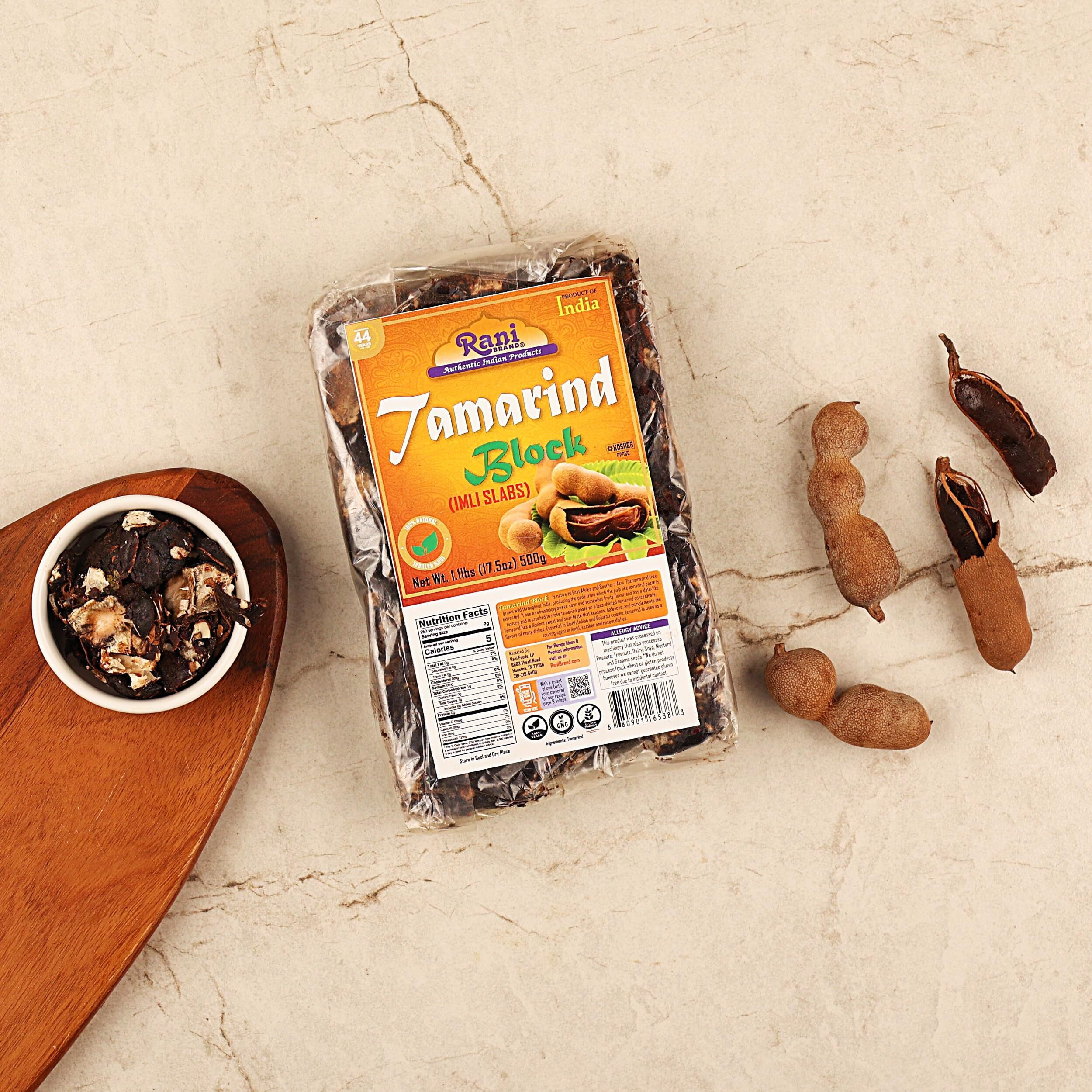Rani Tamarind Block (Imli Slab) 17.5oz (1.1lbs) 500g ~ All Natural, No added sugar, Vegan, Gluten Friendly, NON-GMO, Kosher, Indian Origin (Size 17.5oz (1.1lbs) 500g)