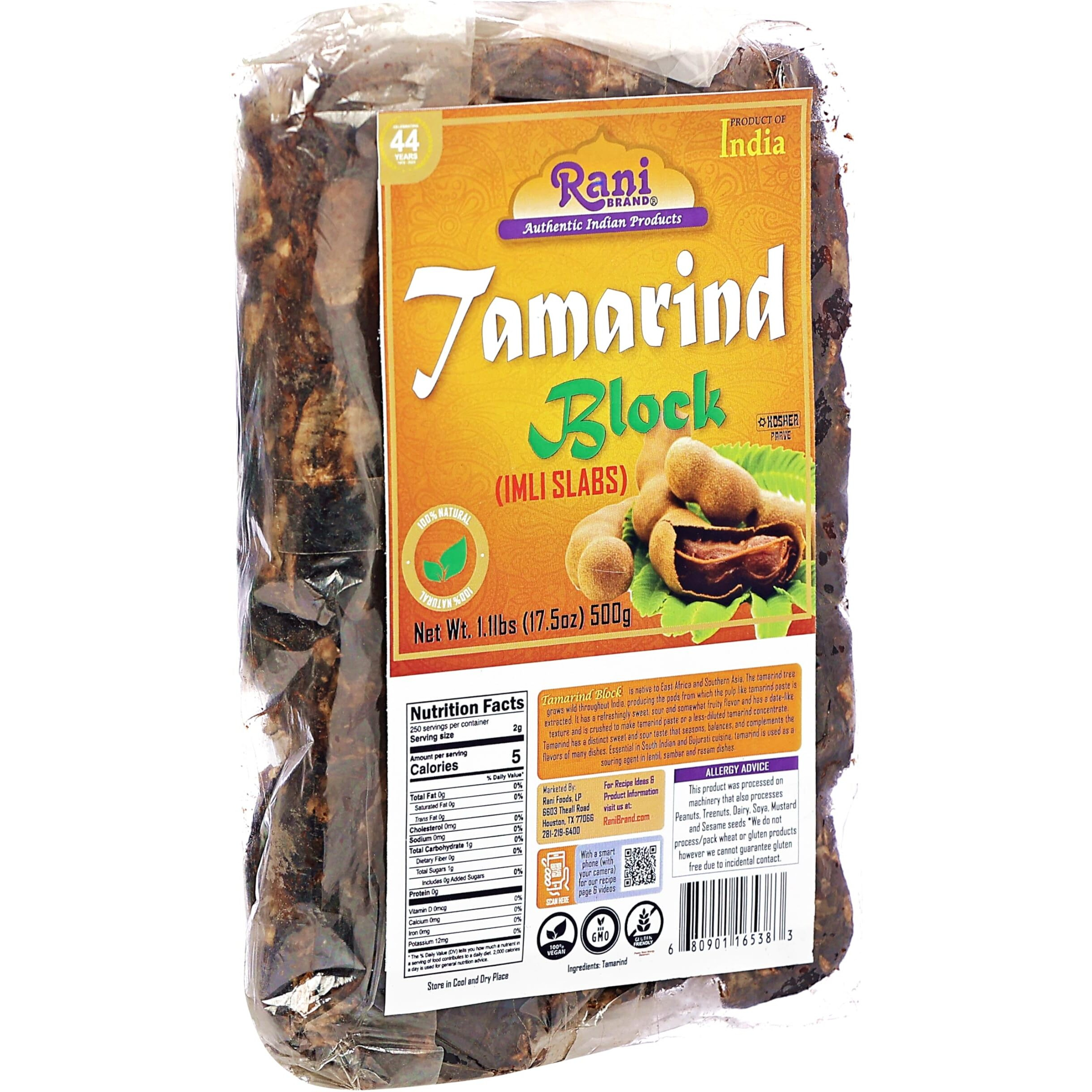 Rani Tamarind Block (Imli Slab) 17.5oz (1.1lbs) 500g ~ All Natural, No added sugar, Vegan, Gluten Friendly, NON-GMO, Kosher, Indian Origin (Size 17.5oz (1.1lbs) 500g)