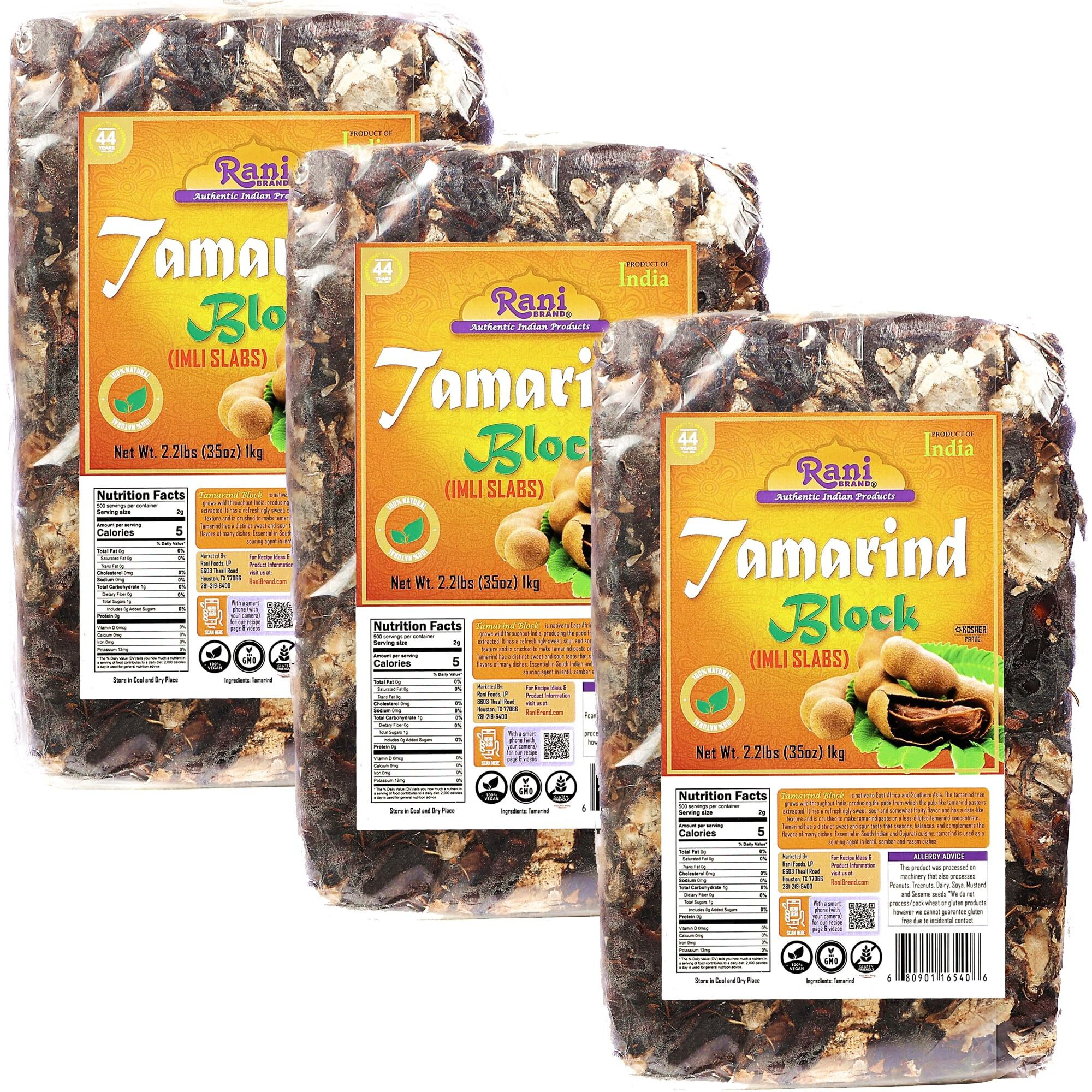 Rani Tamarind Block (Imli Slab) 35oz (2.2lbs) 1kg, Pack of 3 ~ All Natural, No added sugar, Vegan, Gluten Friendly, NON-GMO, Kosher, Indian Origin (Size 35oz (2.2lbs) 1kg)