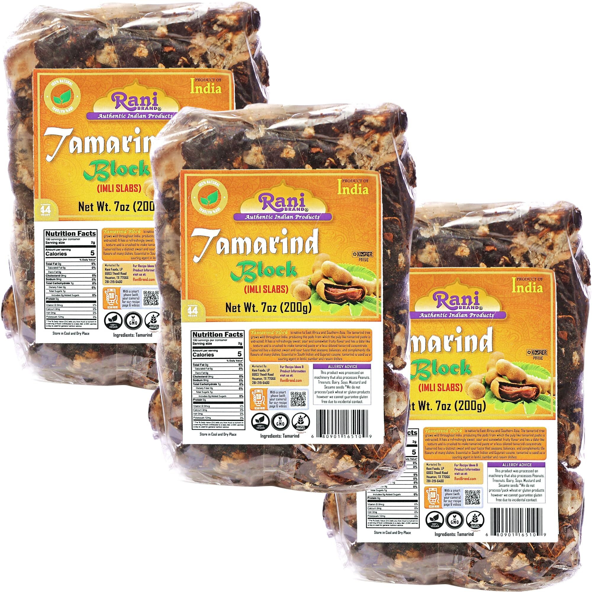 Rani Tamarind Block (Imli Slab) 7oz (200g), Pack of 3 ~ All Natural, No added sugar, Vegan, Gluten Friendly, NON-GMO, Kosher, Indian Origin (Size 7oz (200g))