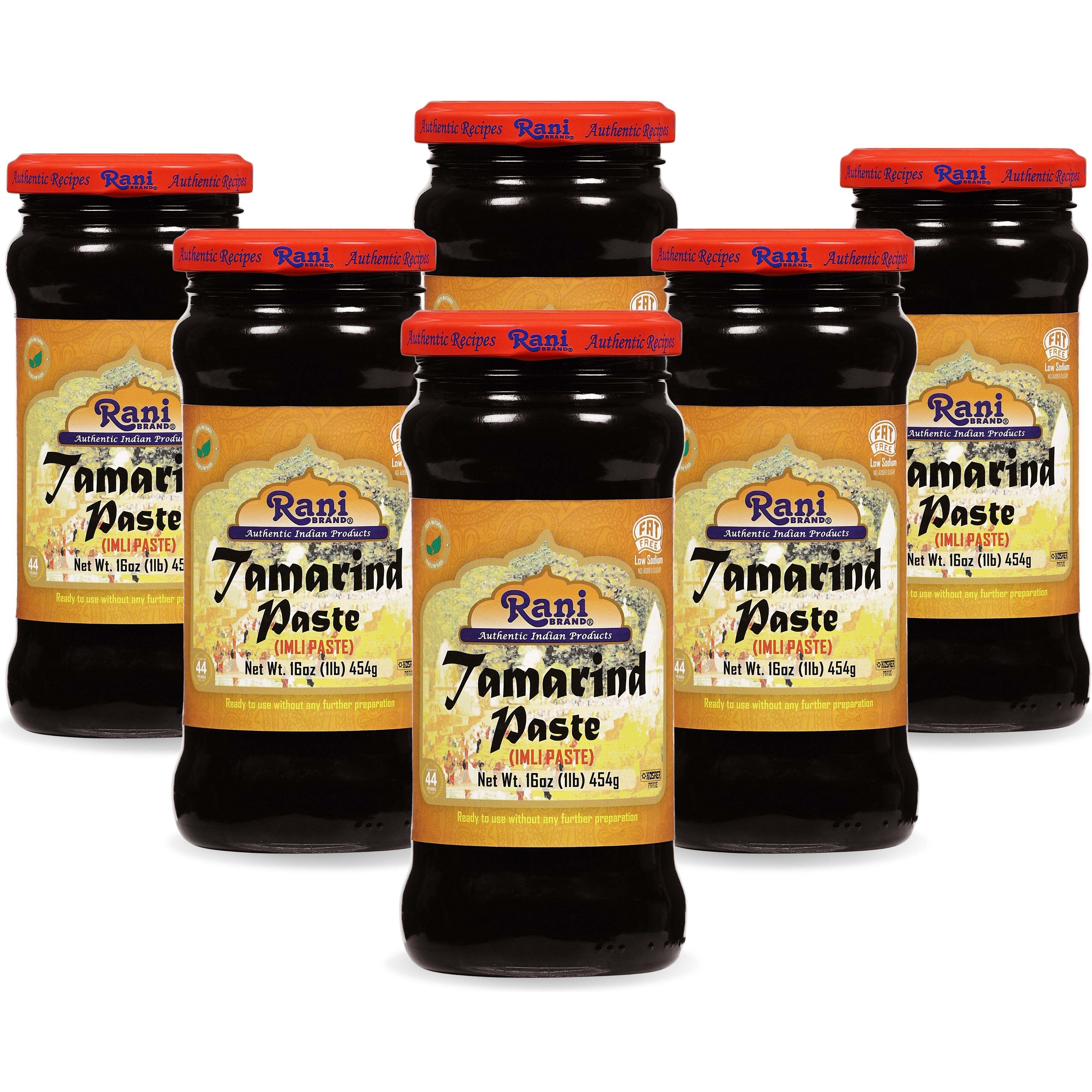 Rani Tamarind Paste Puree (Imli) 16oz (1lb) 454g Glass Jar, No added sugar, Pack of 5+1 FREE ~ All Natural, Vegan, Gluten Free, No Colors, NON-GMO, Indian Origin (Size 16oz (1lb) 454g)