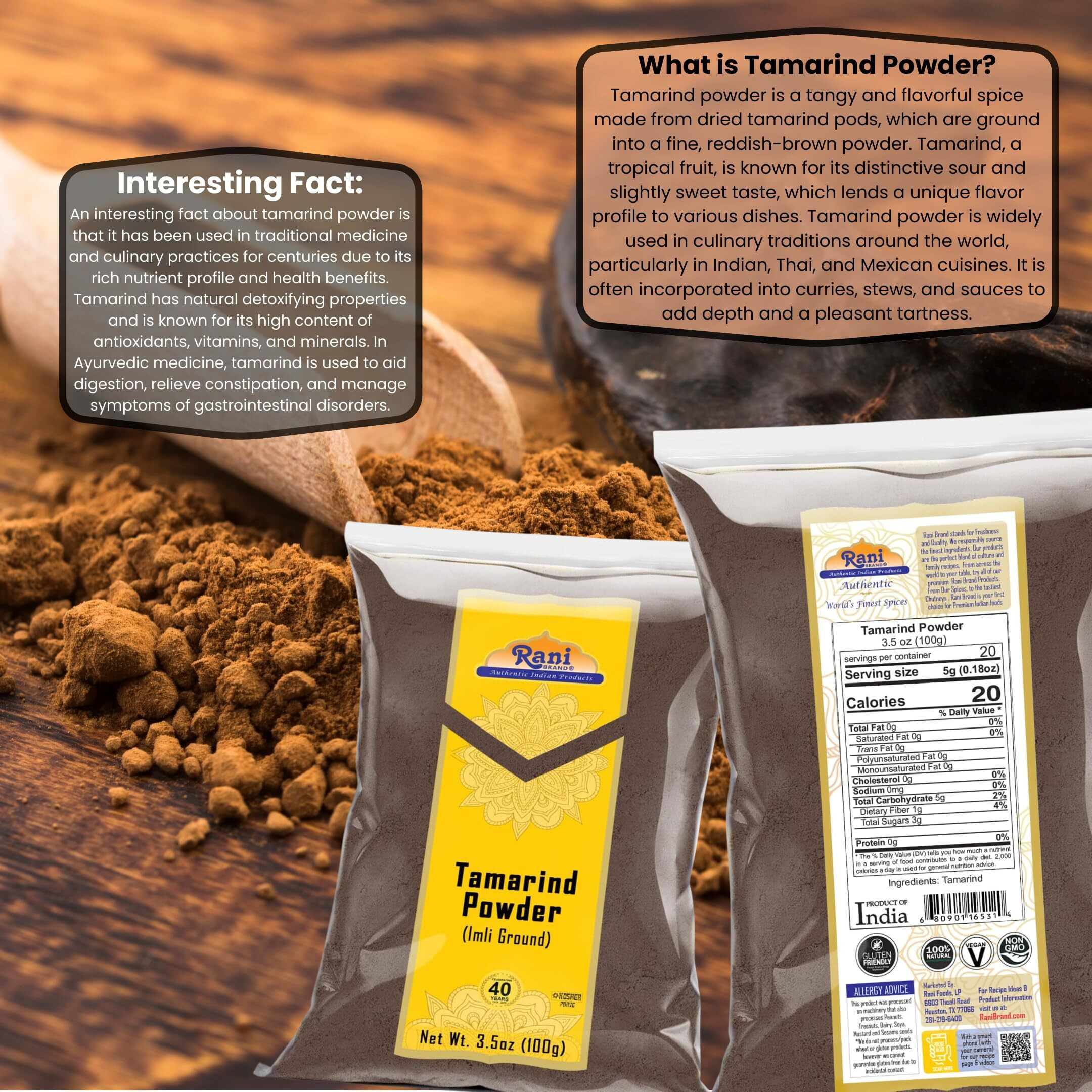 Rani Tamarind Powder (Imli) 3.5oz (100g) ~ All Natural| No Added Sugar/Salt, Vegan, Gluten Friendly, Kosher, NON-GMO, Kosher, Indian Origin (Size 3.5oz (100g))