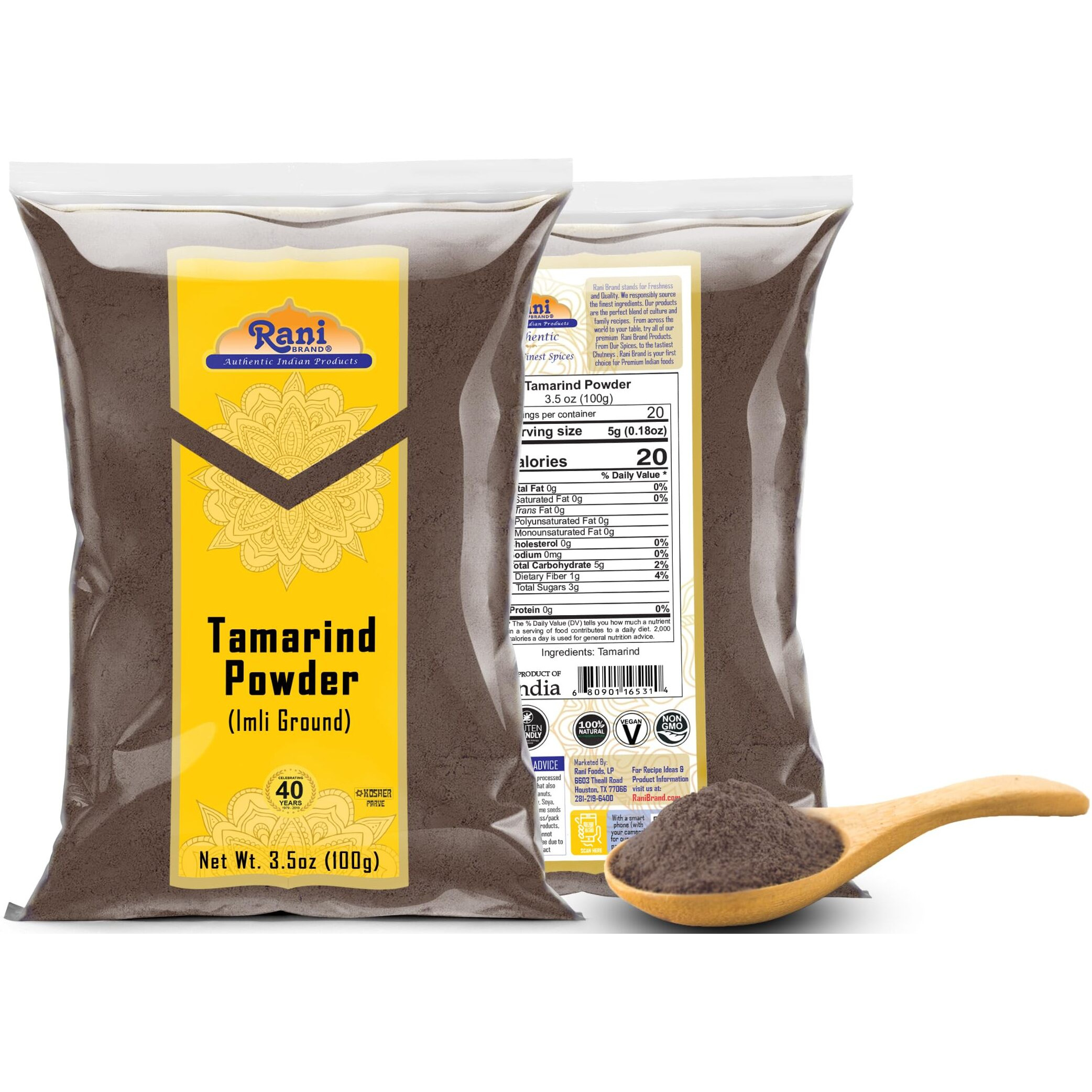 Rani Tamarind Powder (Imli) 3.5oz (100g) ~ All Natural| No Added Sugar/Salt, Vegan, Gluten Friendly, Kosher, NON-GMO, Kosher, Indian Origin (Size 3.5oz (100g))