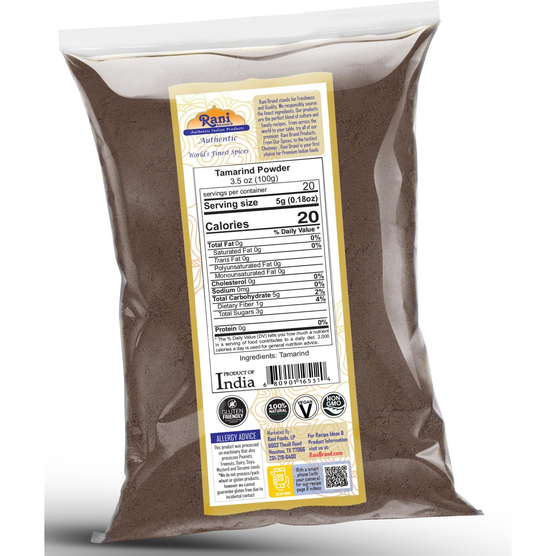Rani Tamarind Powder (Imli) 3.5oz (100g) ~ All Natural| No Added Sugar/Salt, Vegan, Gluten Friendly, Kosher, NON-GMO, Kosher, Indian Origin (Size 3.5oz (100g))