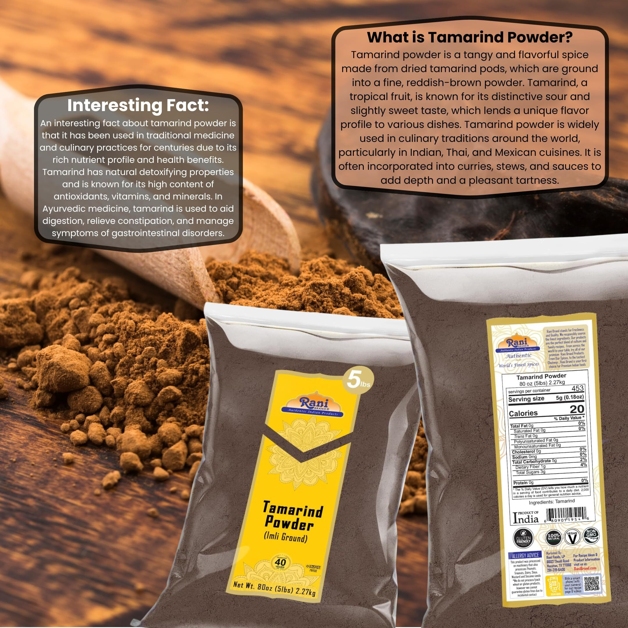 Rani Tamarind Powder (Imli) 80oz (5lbs) 2.27kg Bulk ~ All Natural, No Added Sugar/Salt, Vegan, Gluten Friendly, Kosher, NON-GMO, Indian Origin (Size 80oz (5lbs) 2.27kg)