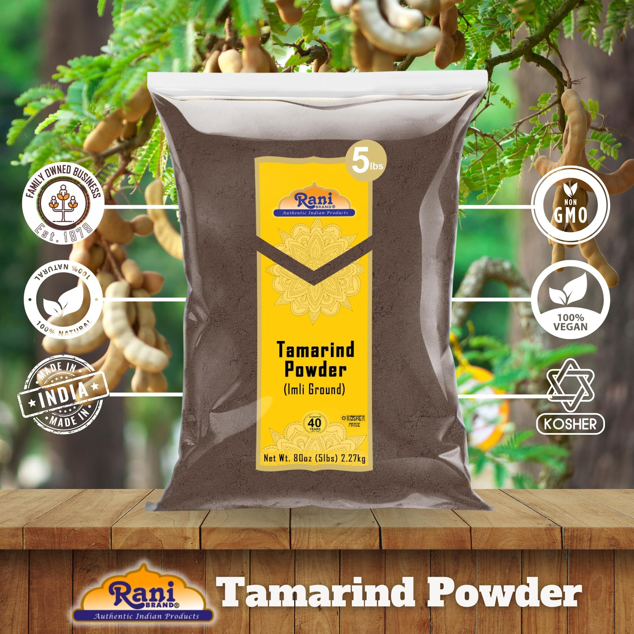 Rani Tamarind Powder (Imli) 80oz (5lbs) 2.27kg Bulk ~ All Natural, No Added Sugar/Salt, Vegan, Gluten Friendly, Kosher, NON-GMO, Indian Origin (Size 80oz (5lbs) 2.27kg)