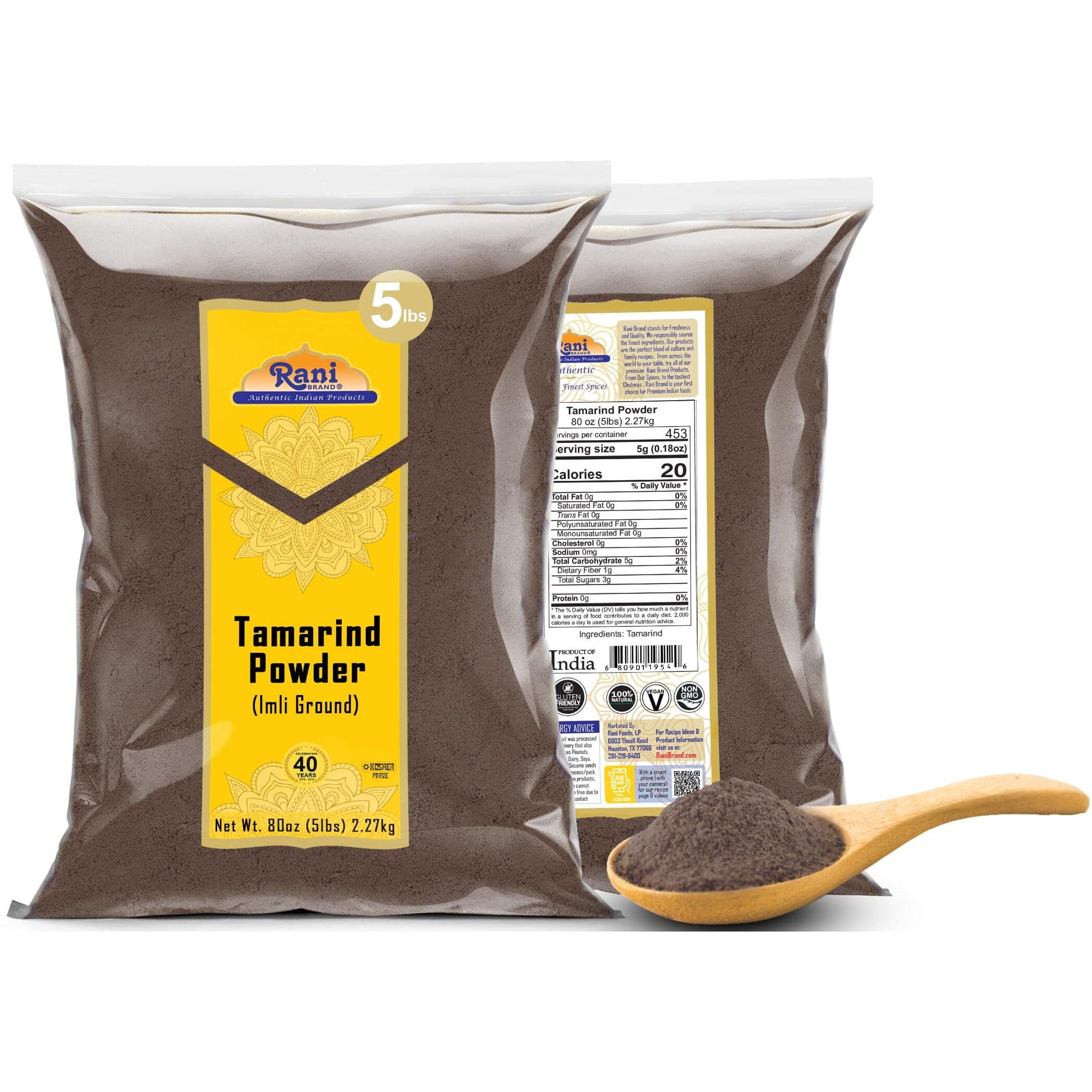 Rani Tamarind Powder (Imli) 80oz (5lbs) 2.27kg Bulk ~ All Natural, No Added Sugar/Salt, Vegan, Gluten Friendly, Kosher, NON-GMO, Indian Origin (Size 80oz (5lbs) 2.27kg)