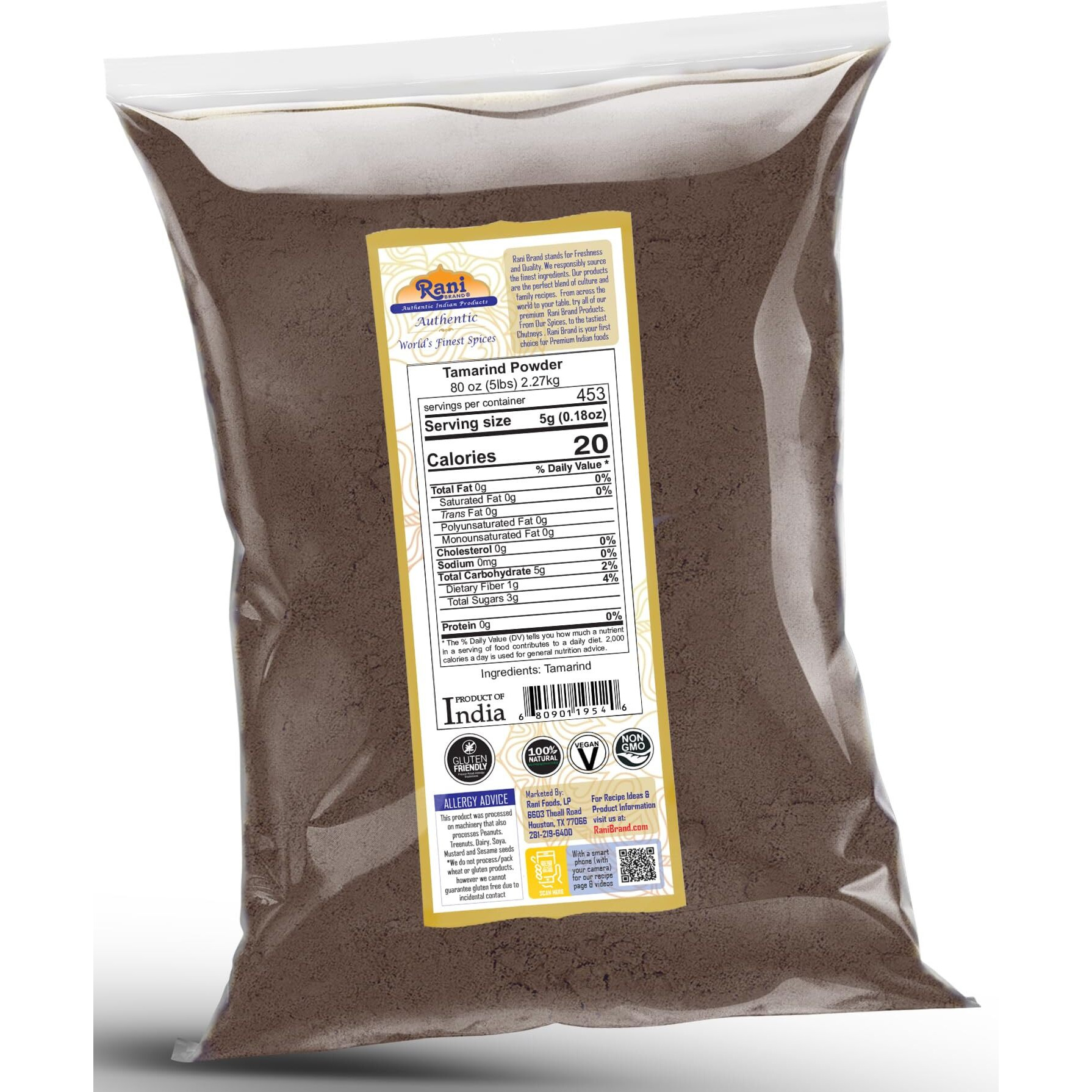 Rani Tamarind Powder (Imli) 80oz (5lbs) 2.27kg Bulk ~ All Natural, No Added Sugar/Salt, Vegan, Gluten Friendly, Kosher, NON-GMO, Indian Origin (Size 80oz (5lbs) 2.27kg)