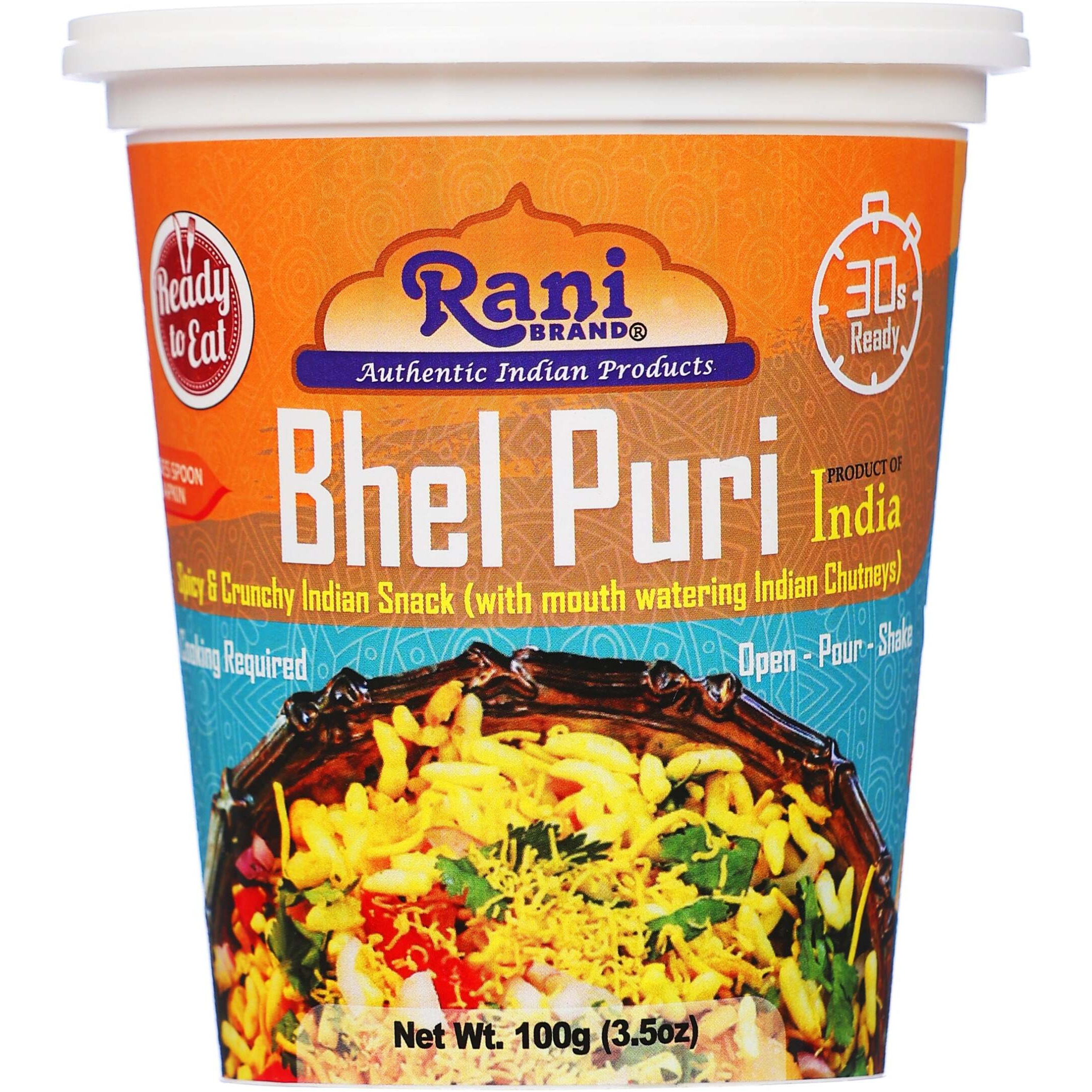 Rani Bhel Puri Cup (Spicy & Crunchy Indian Snack w/ mouth watering Indian Chutneys) 3.5oz (100g), Pack of 2 ~ Ready to Eat, Vegan, NON-GMO, Indian Origin