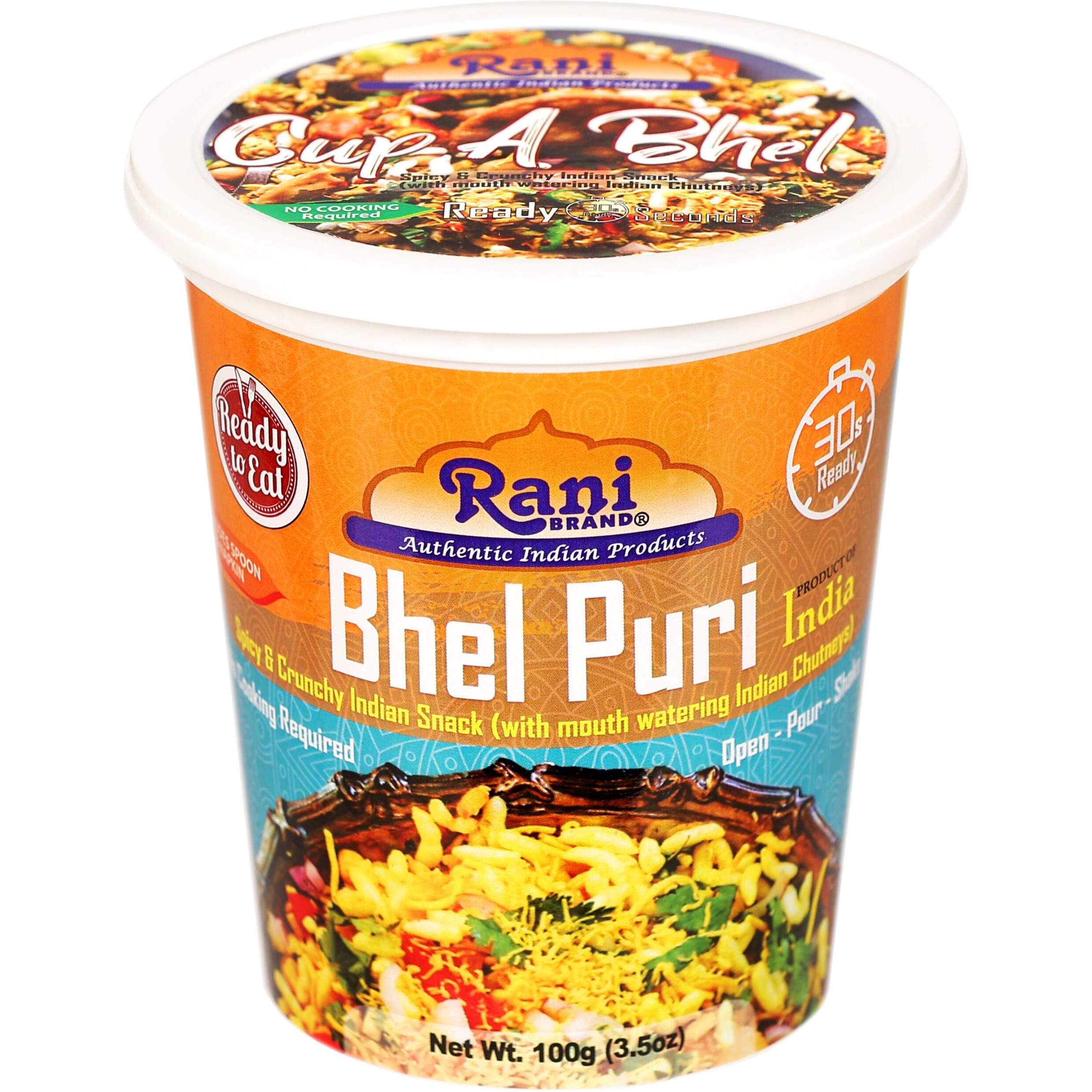 Rani Bhel Puri Cups 5 Flavors-in-1 Set (Regular, Roasty, Mango, Schezuan, Pudina) 3.5oz (100g), Pack of 5 ~ Spicy & Crunchy Indian Snack, Ready to Eat, Vegan, NON-GMO, Indian Origin