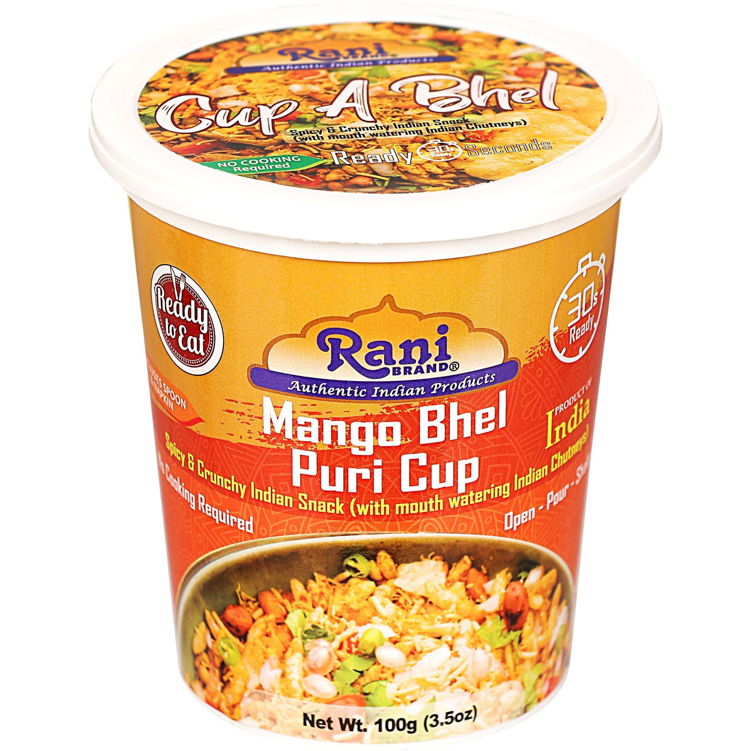 Rani Bhel Puri Cups 5 Flavors-in-1 Set (Regular, Roasty, Mango, Schezuan, Pudina) 3.5oz (100g), Pack of 5 ~ Spicy & Crunchy Indian Snack, Ready to Eat, Vegan, NON-GMO, Indian Origin