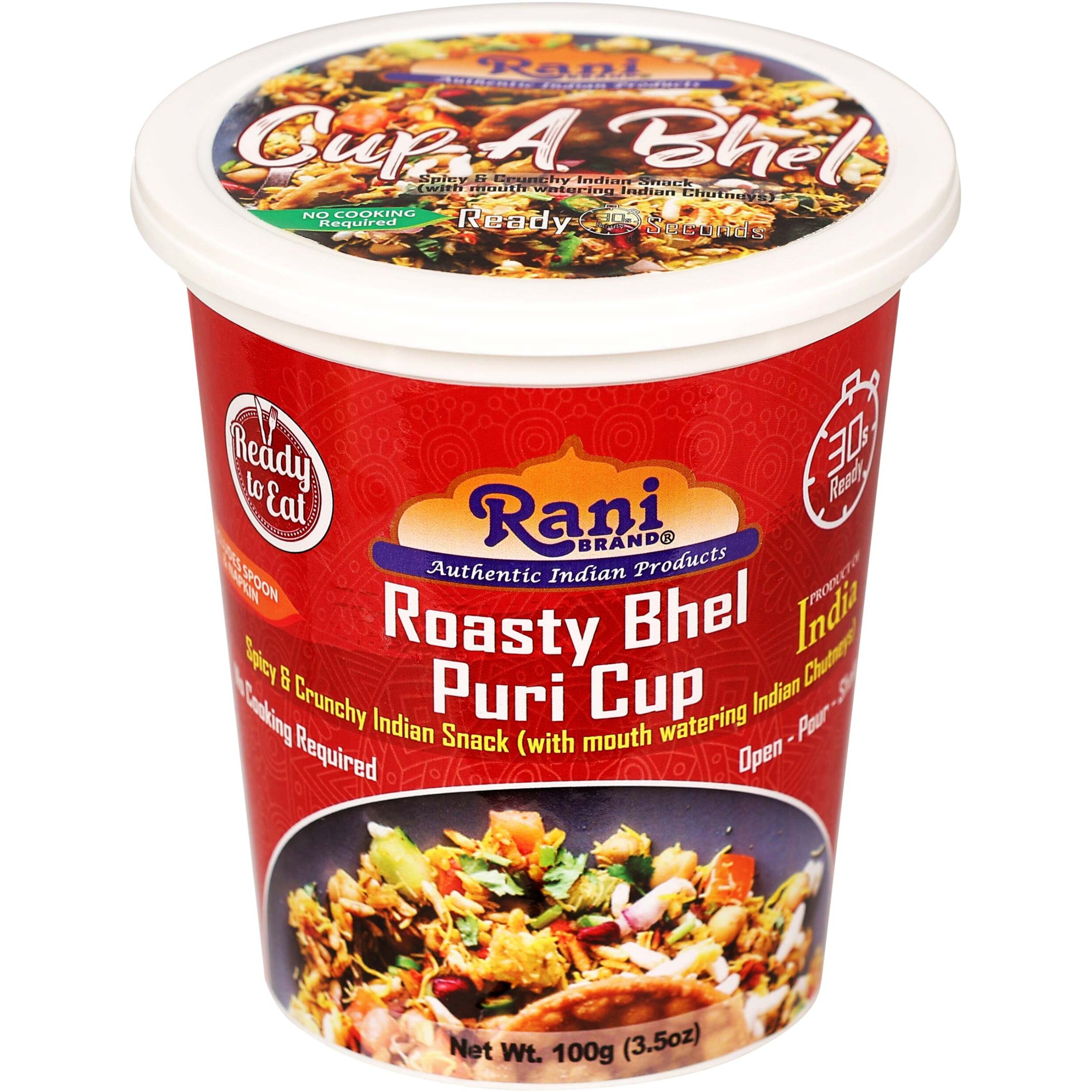 Rani Bhel Puri Cups 5 Flavors-in-1 Set (Regular, Roasty, Mango, Schezuan, Pudina) 3.5oz (100g), Pack of 5 ~ Spicy & Crunchy Indian Snack, Ready to Eat, Vegan, NON-GMO, Indian Origin