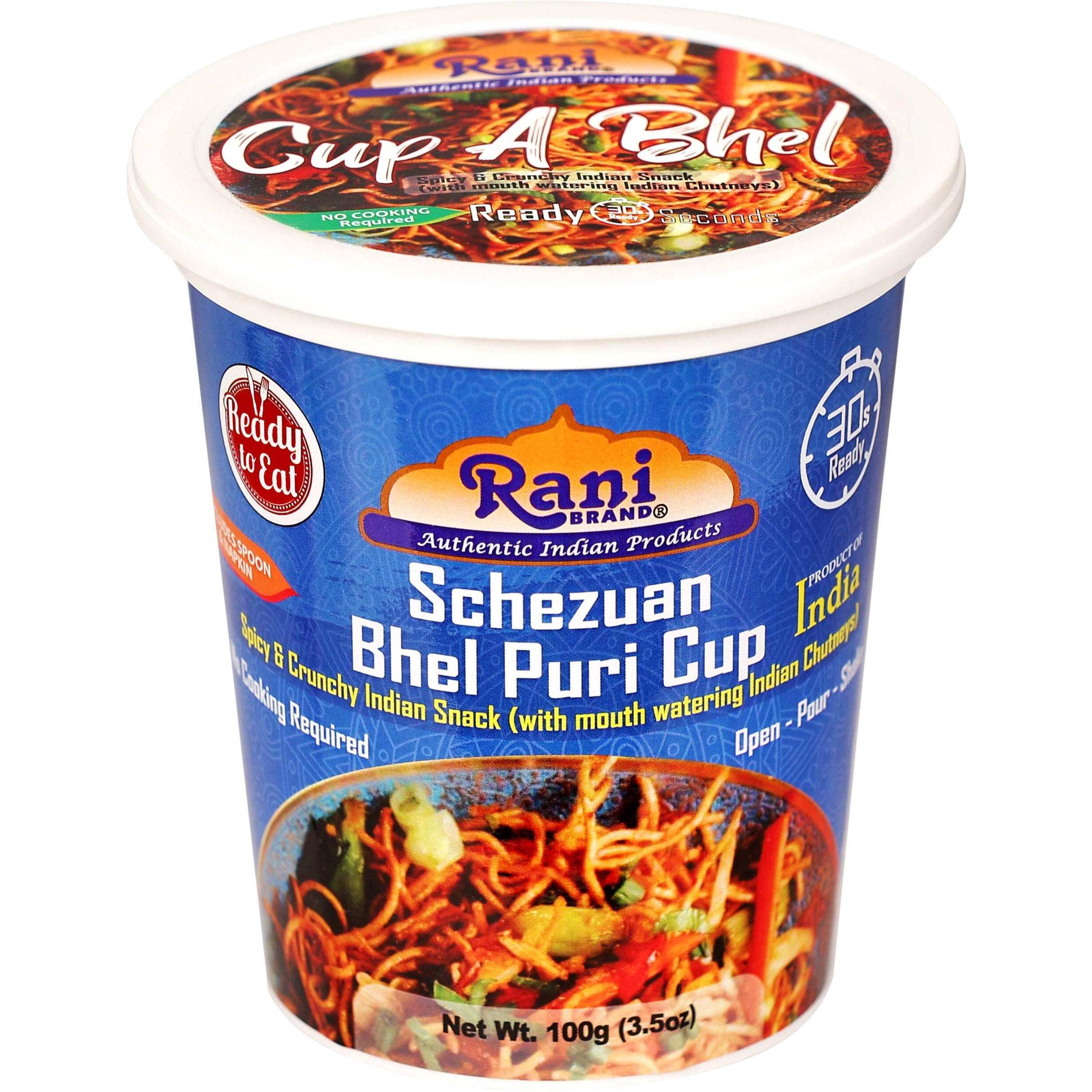Rani Bhel Puri Cups 5 Flavors-in-1 Set (Regular, Roasty, Mango, Schezuan, Pudina) 3.5oz (100g), Pack of 5 ~ Spicy & Crunchy Indian Snack, Ready to Eat, Vegan, NON-GMO, Indian Origin