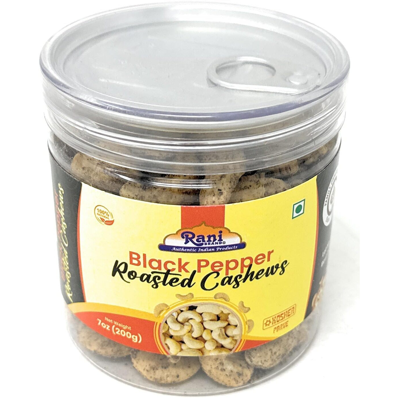 Rani Black Pepper Roasted Cashews 14oz (400g) PET Jar, Pack of 6, Non-Fried, Oil Free ~ All Natural, Vegan, Gluten Friendly, NON-GMO, Kosher, Air Roasted, Crunchy & Flavorful