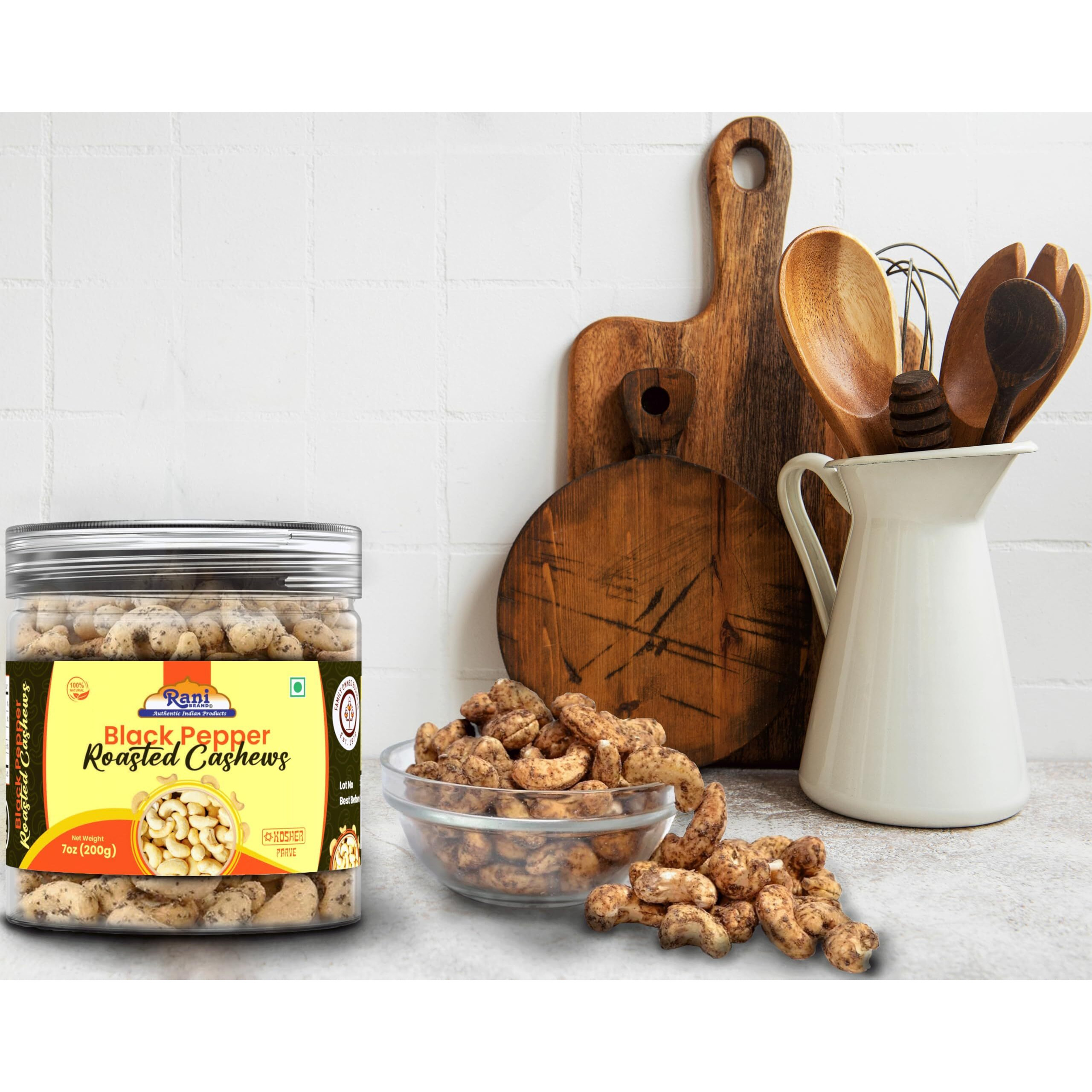 Rani Black Pepper Roasted Cashews 7oz (200g) PET Jar, Non-Fried, Oil Free ~ All Natural, Vegan, Gluten Friendly, NON-GMO, Kosher, Air Roasted, Crunchy & Flavorful