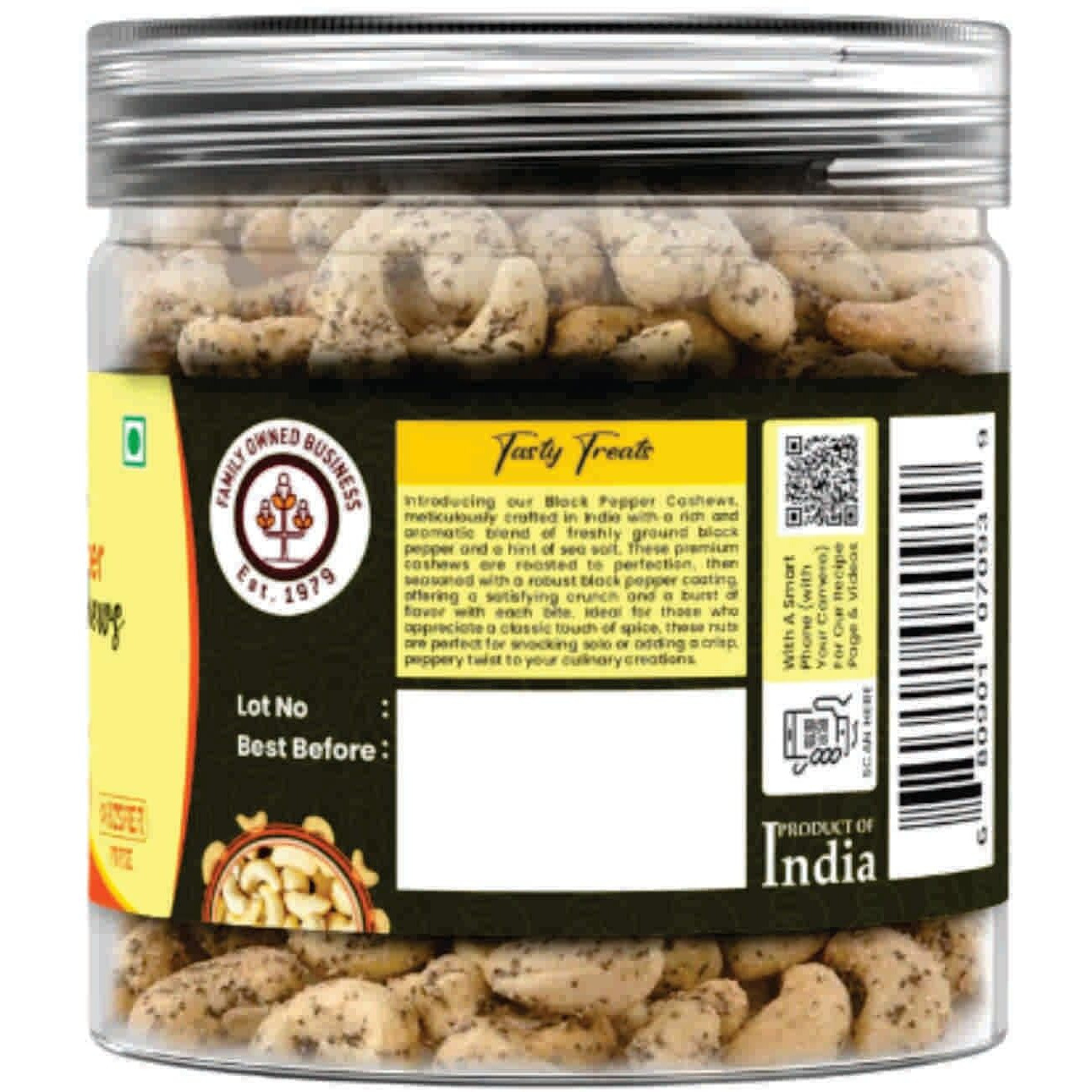 Rani Black Pepper Roasted Cashews 7oz (200g) PET Jar, Non-Fried, Oil Free ~ All Natural, Vegan, Gluten Friendly, NON-GMO, Kosher, Air Roasted, Crunchy & Flavorful