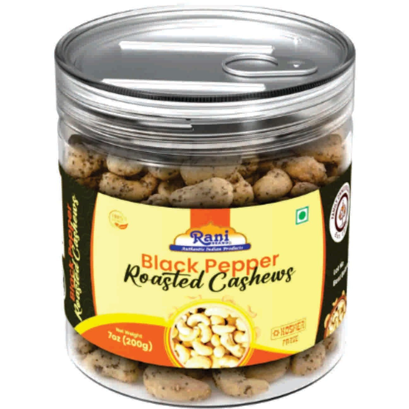 Rani Black Pepper Roasted Cashews 7oz (200g) PET Jar, Non-Fried, Oil Free ~ All Natural, Vegan, Gluten Friendly, NON-GMO, Kosher, Air Roasted, Crunchy & Flavorful