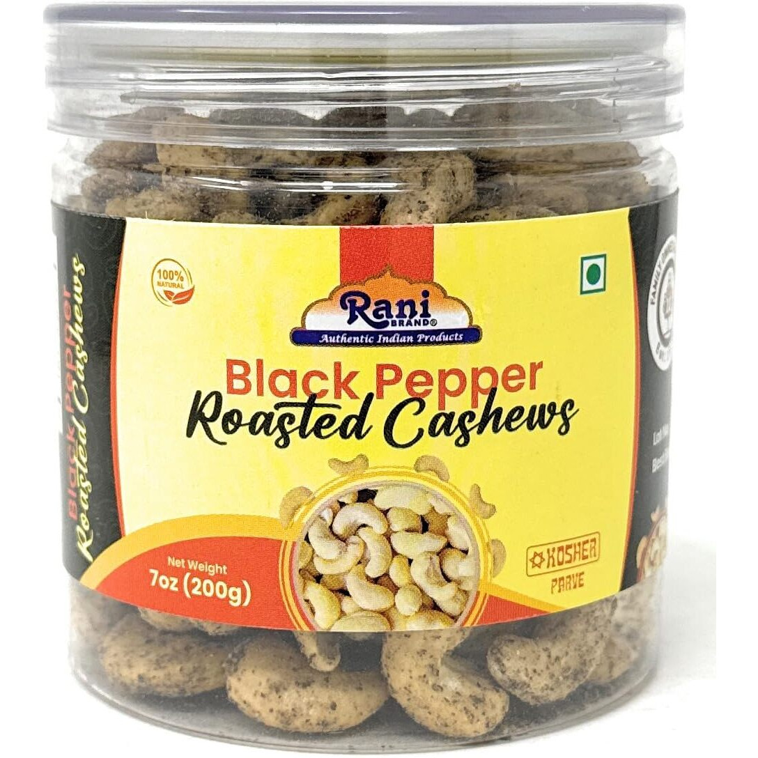 Rani Black Pepper Roasted Cashews 7oz (200g) PET Jar, Pack of 6, Non-Fried, Oil Free ~ All Natural, Vegan, Gluten Friendly, NON-GMO, Kosher, Air Roasted, Crunchy & Flavorful