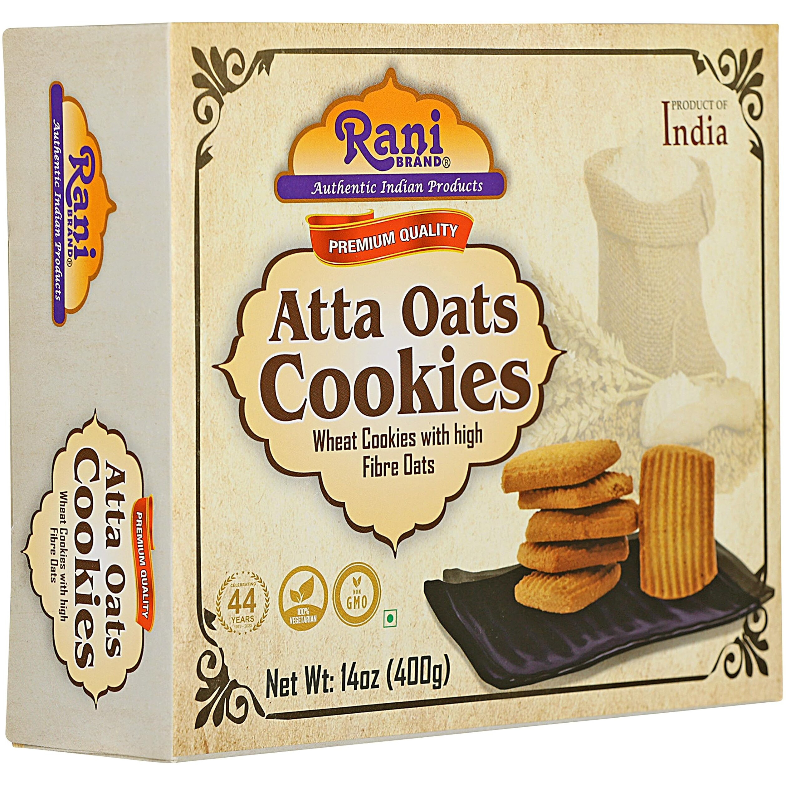Rani Cookies Variety Pack of 4 (Atta Oats, Jam, Milk Elaichi, Coconut) 14oz (400g) each, Premium Quality Indian Cookies ~ Vegan, Non-GMO, Indian Origin