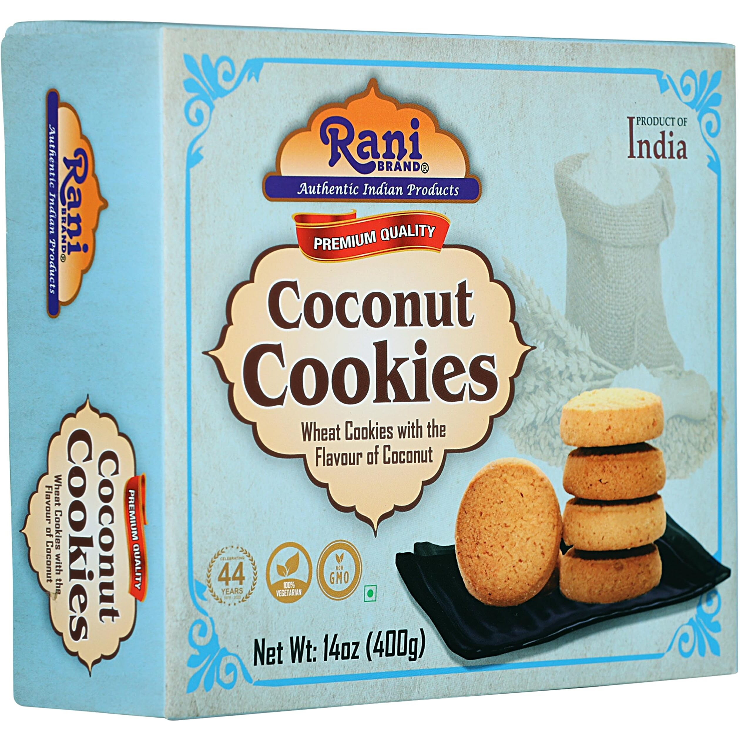 Rani Cookies Variety Pack of 4 (Atta Oats, Jam, Milk Elaichi, Coconut) 14oz (400g) each, Premium Quality Indian Cookies ~ Vegan, Non-GMO, Indian Origin