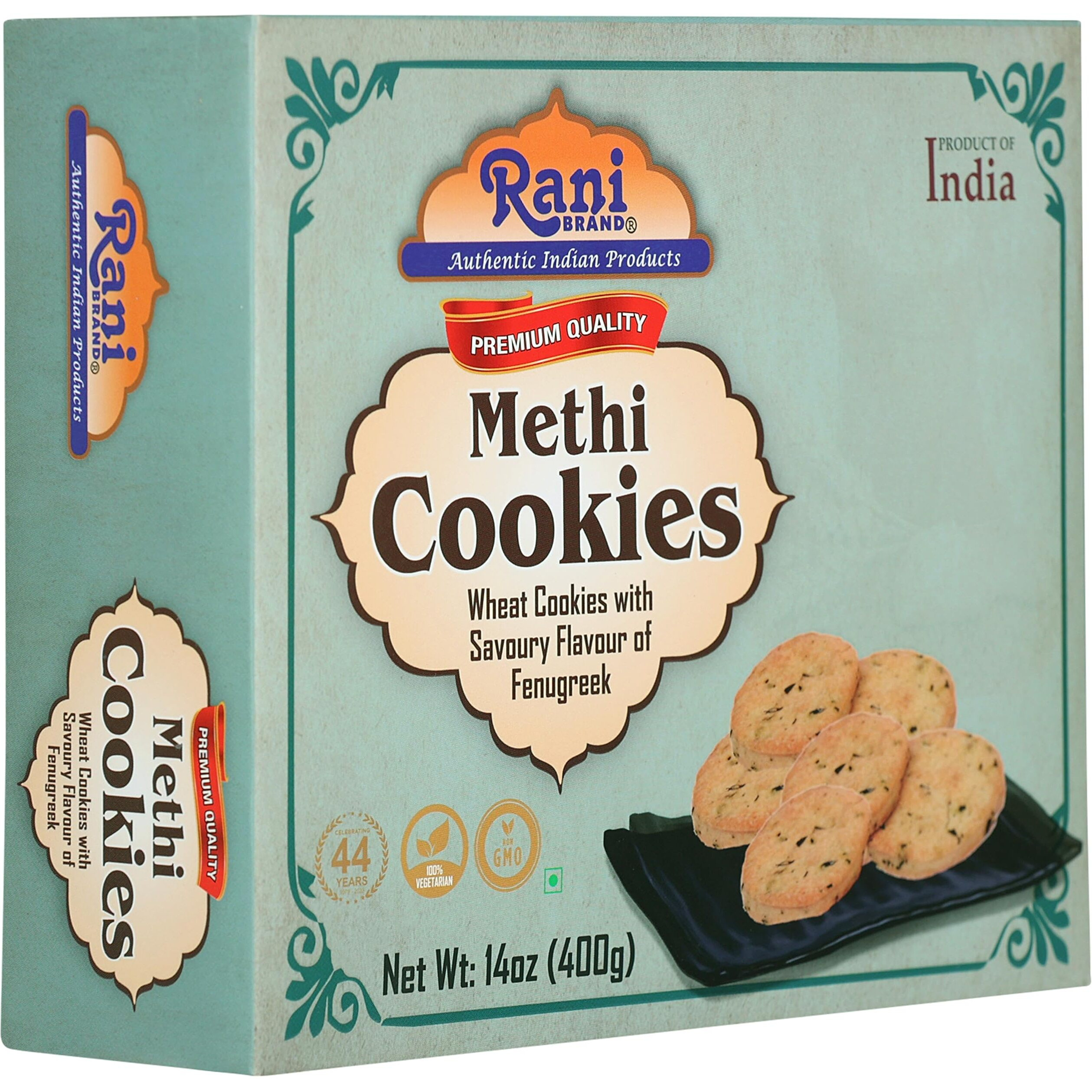 Rani Cookies Variety Pack of 4 (Dry Fruits, Kaju Pista, Methi, Tutti Fruity) 14oz (400g) each, Premium Quality Indian Cookies ~ Vegan, Non-GMO, Indian Origin