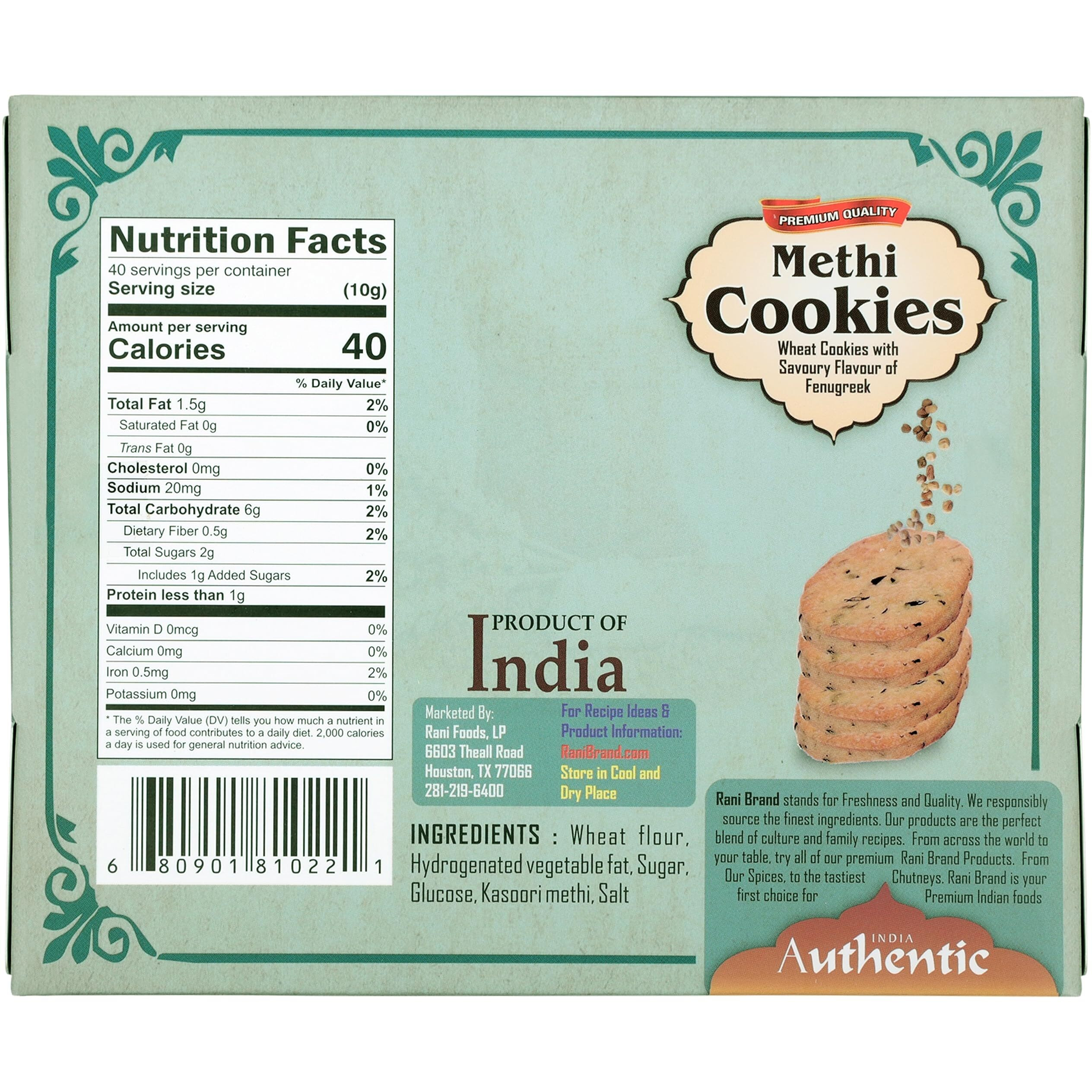Rani Cookies Variety Pack of 4 (Dry Fruits, Kaju Pista, Methi, Tutti Fruity) 14oz (400g) each, Premium Quality Indian Cookies ~ Vegan, Non-GMO, Indian Origin