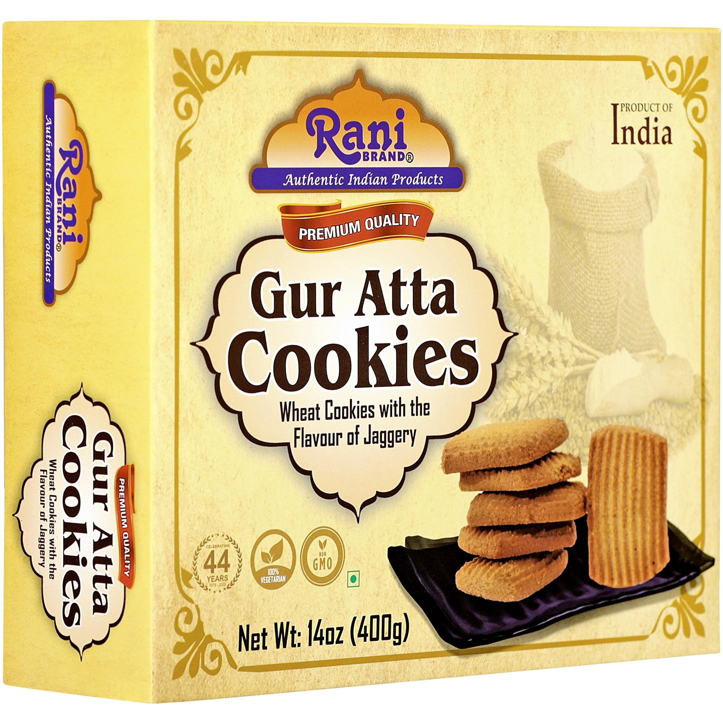 Rani Cookies Variety Pack of 4 (Gur Atta, Almond, Ajwain, Dry Fruits) 14oz (400g) each, Premium Quality Indian Cookies ~ Vegan, Non-GMO, Indian Origin