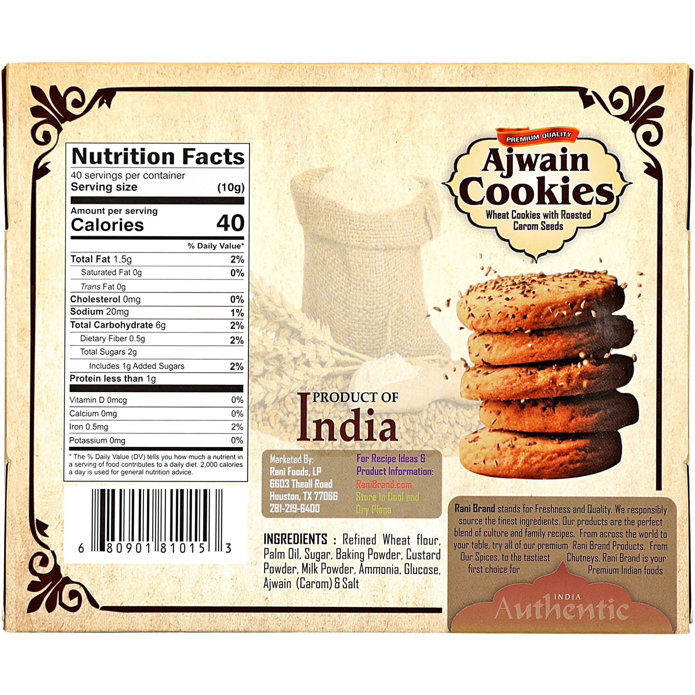 Rani Cookies Variety Pack of 4 (Gur Atta, Almond, Ajwain, Dry Fruits) 14oz (400g) each, Premium Quality Indian Cookies ~ Vegan, Non-GMO, Indian Origin