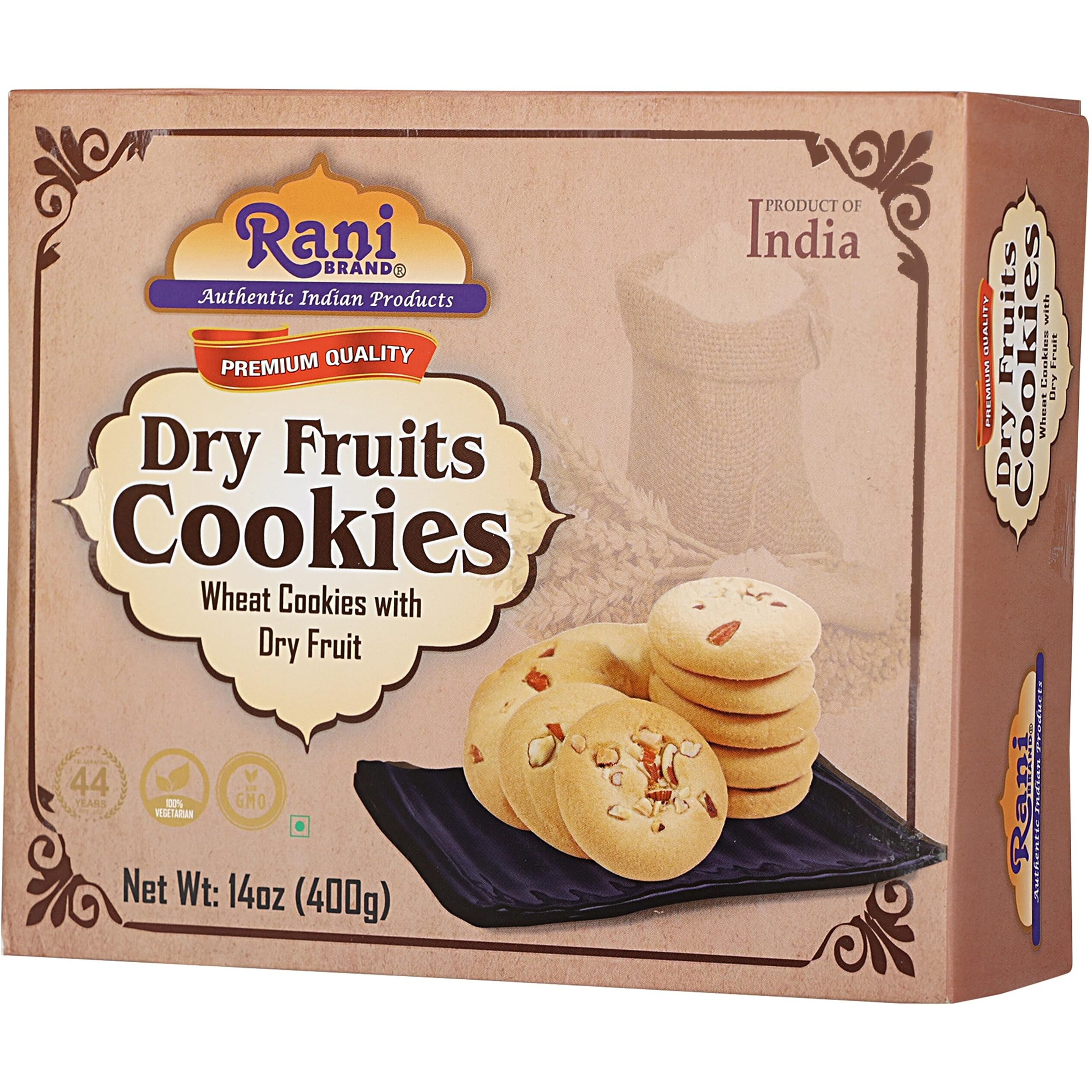 Rani Dry Fruits Cookies (Wheat Cookies with Dry Fruits) 14oz (400g) Pack of 3+1 FREE, Premium Quality Indian Cookies ~ All Natural, Vegan, Non-GMO, Indian Origin
