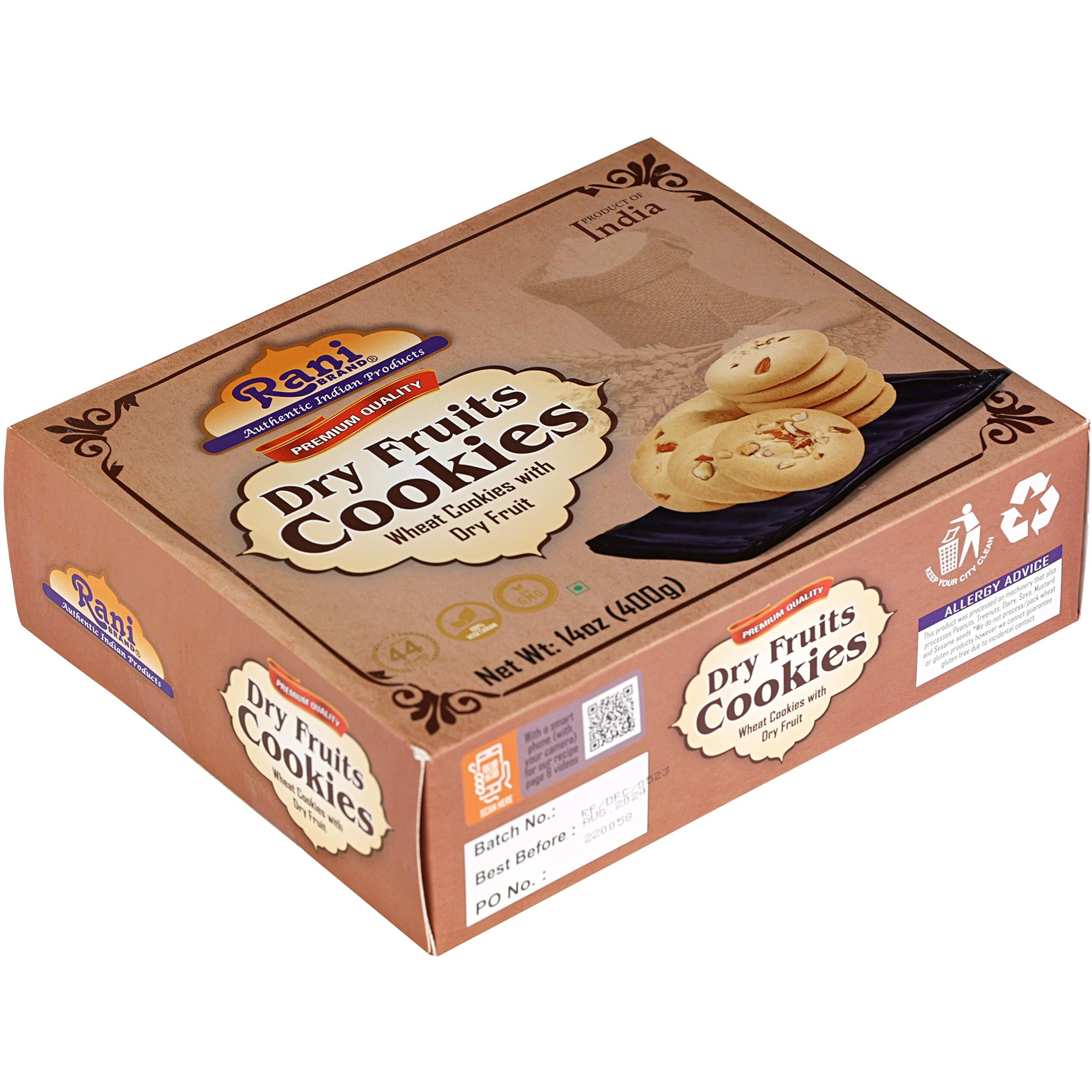 Rani Dry Fruits Cookies (Wheat Cookies with Dry Fruits) 14oz (400g) Pack of 3+1 FREE, Premium Quality Indian Cookies ~ All Natural, Vegan, Non-GMO, Indian Origin